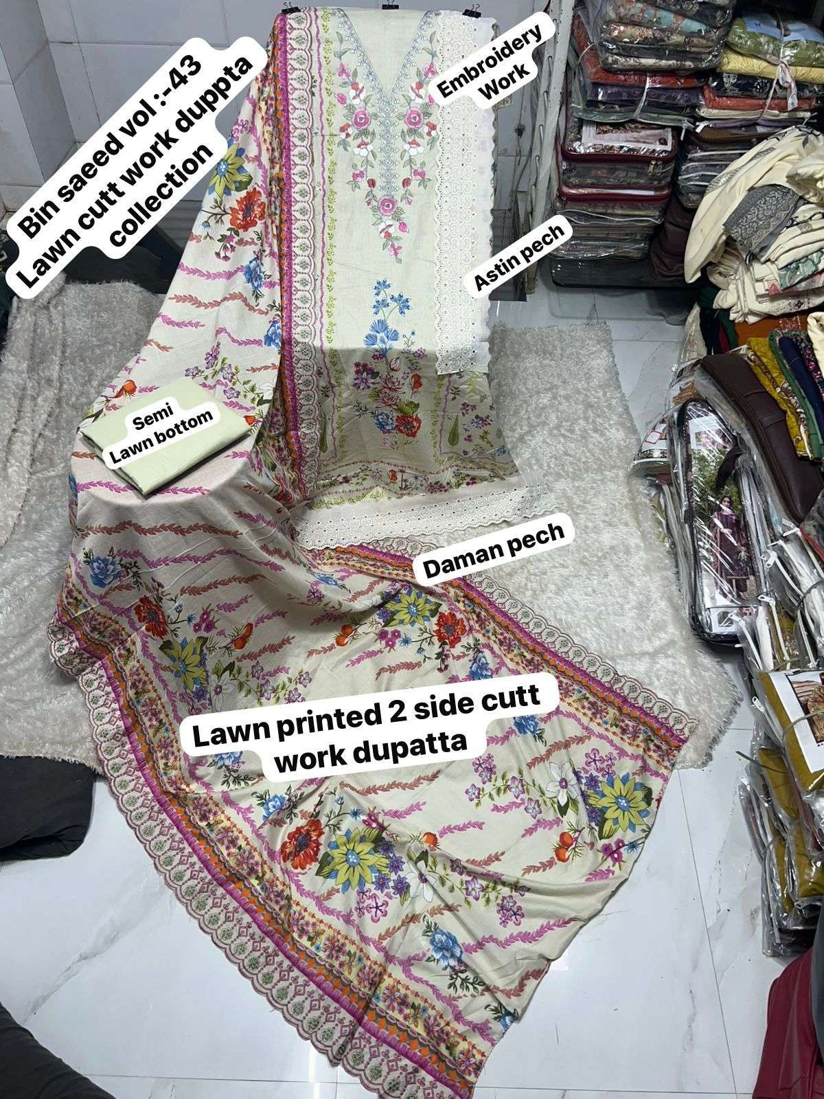SAPPHIRE BIN SAEED VOL 43 LAWN COTTON EMBROIDERY WORK SALWAR KAMEEZ 