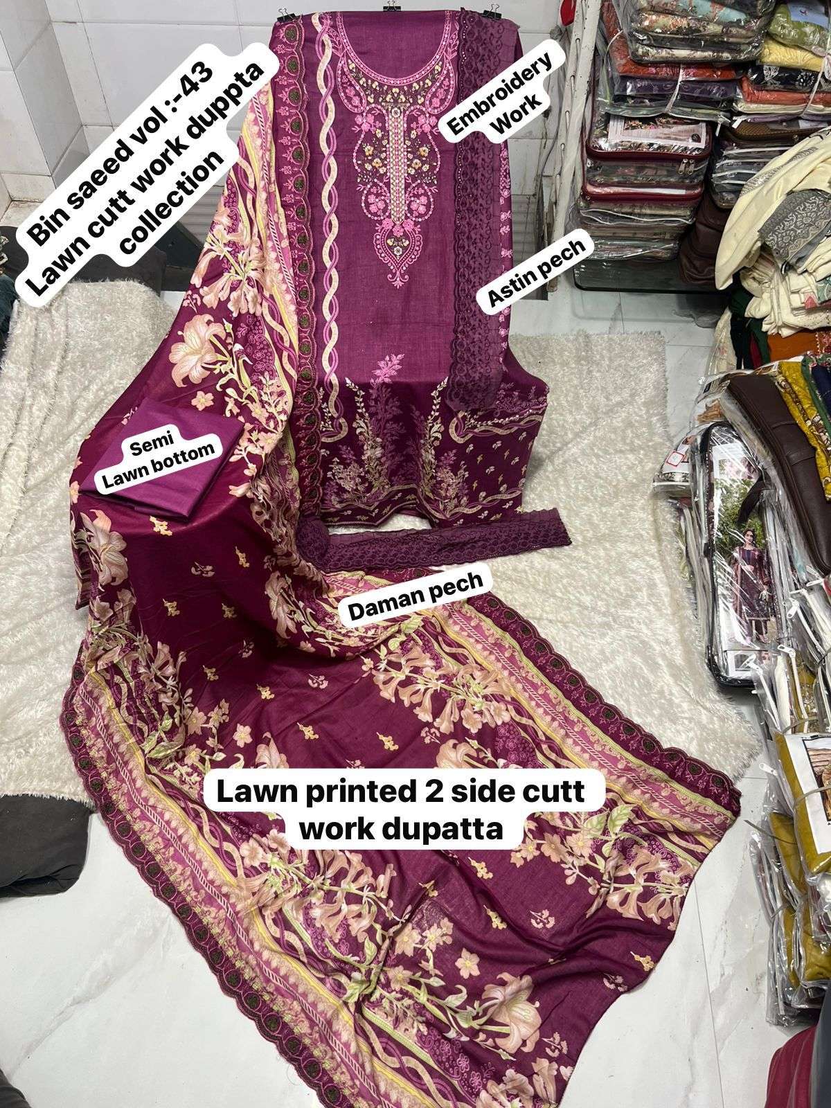 SAPPHIRE BIN SAEED VOL 43 LAWN COTTON EMBROIDERY WORK SALWAR KAMEEZ 