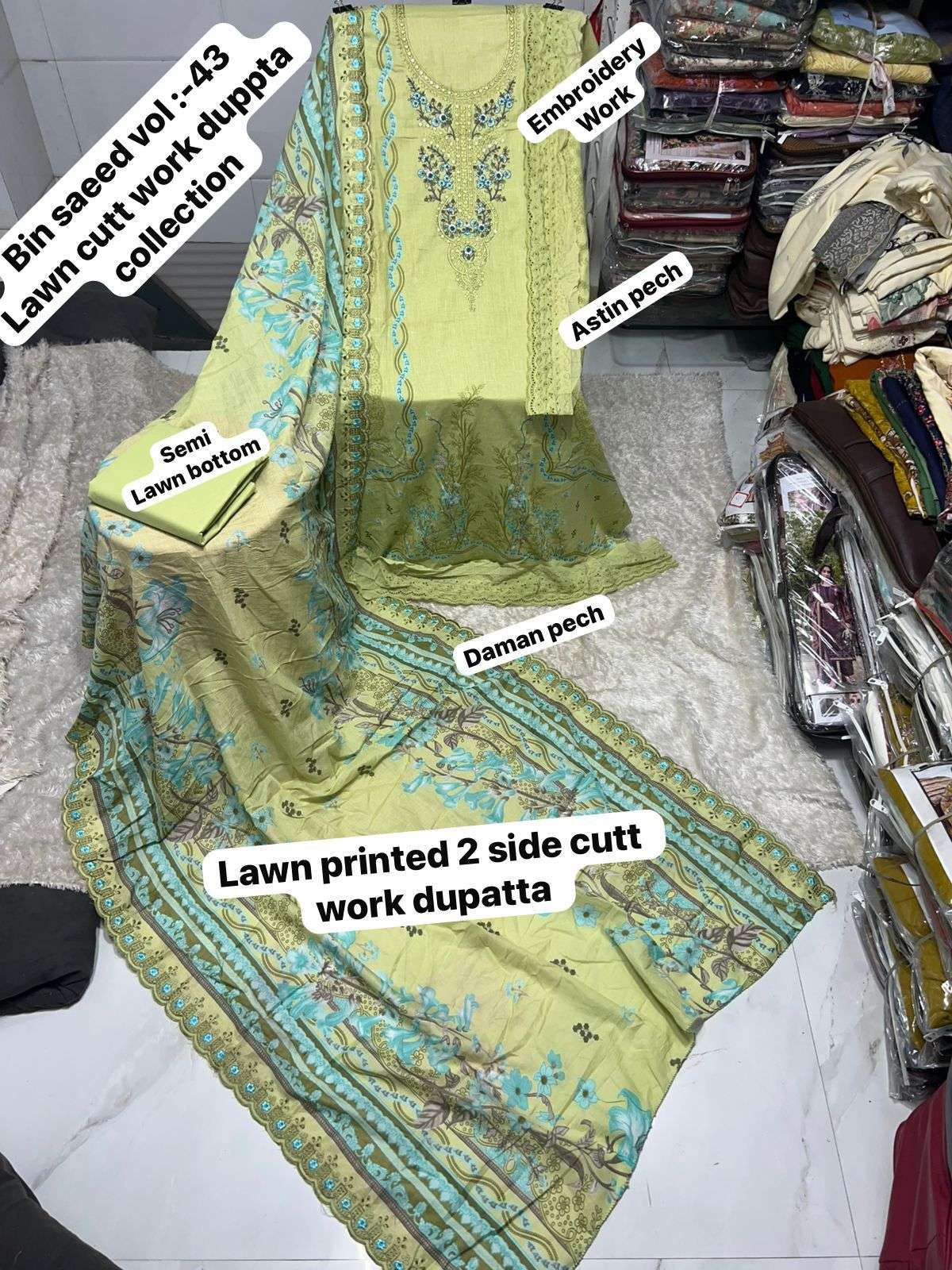 SAPPHIRE BIN SAEED VOL 43 LAWN COTTON EMBROIDERY WORK SALWAR KAMEEZ 