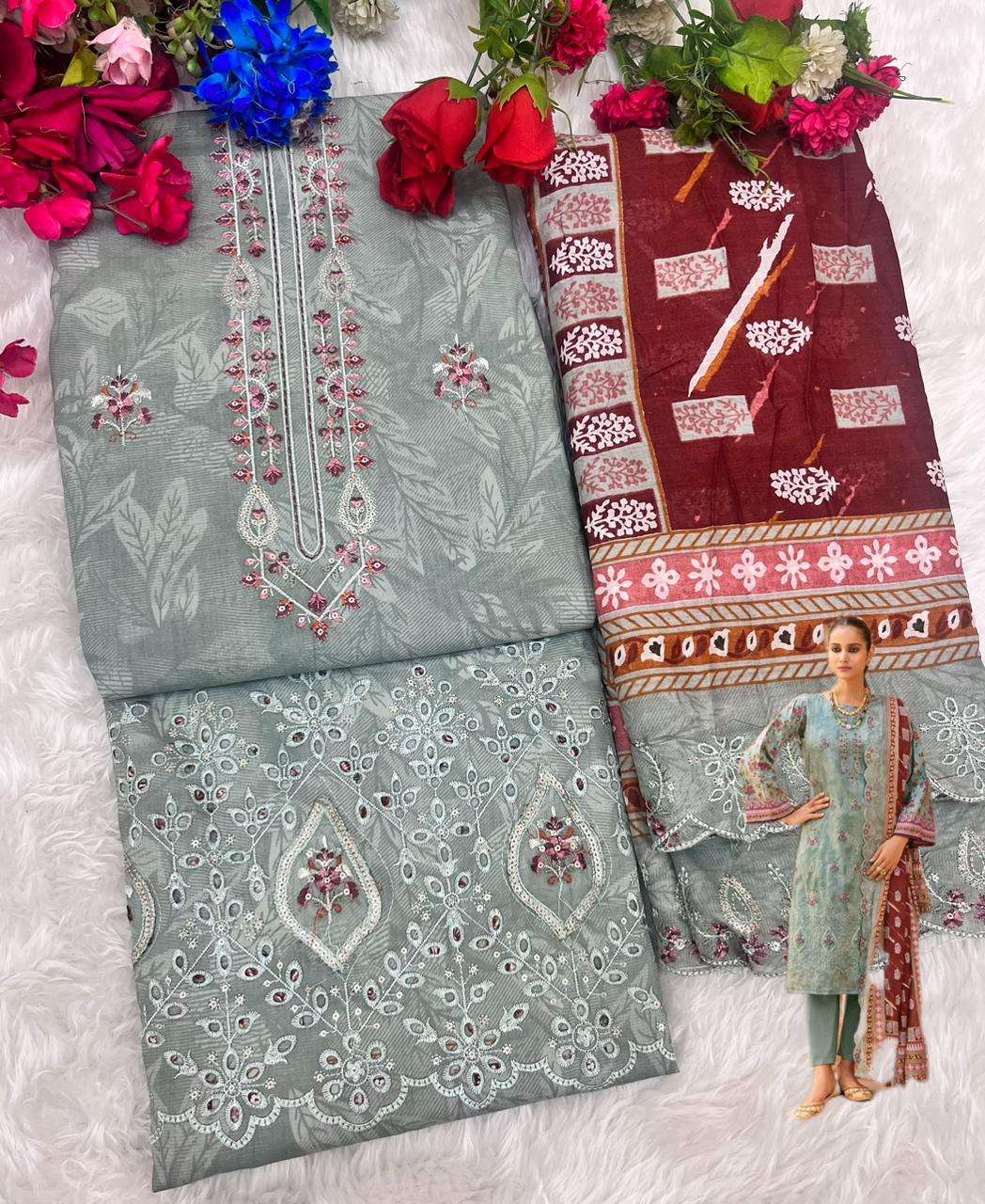 SHREE FABS BIN SAEED LAWN COLLECTION VOL 25 COTTON EMBROIDERY WORK SUIT