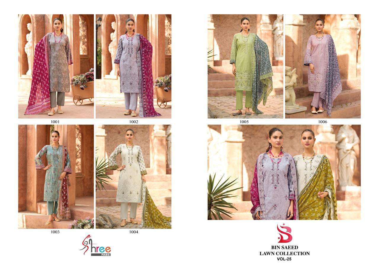 SHREE FABS BIN SAEED LAWN COLLECTION VOL 25 COTTON EMBROIDERY WORK SUIT