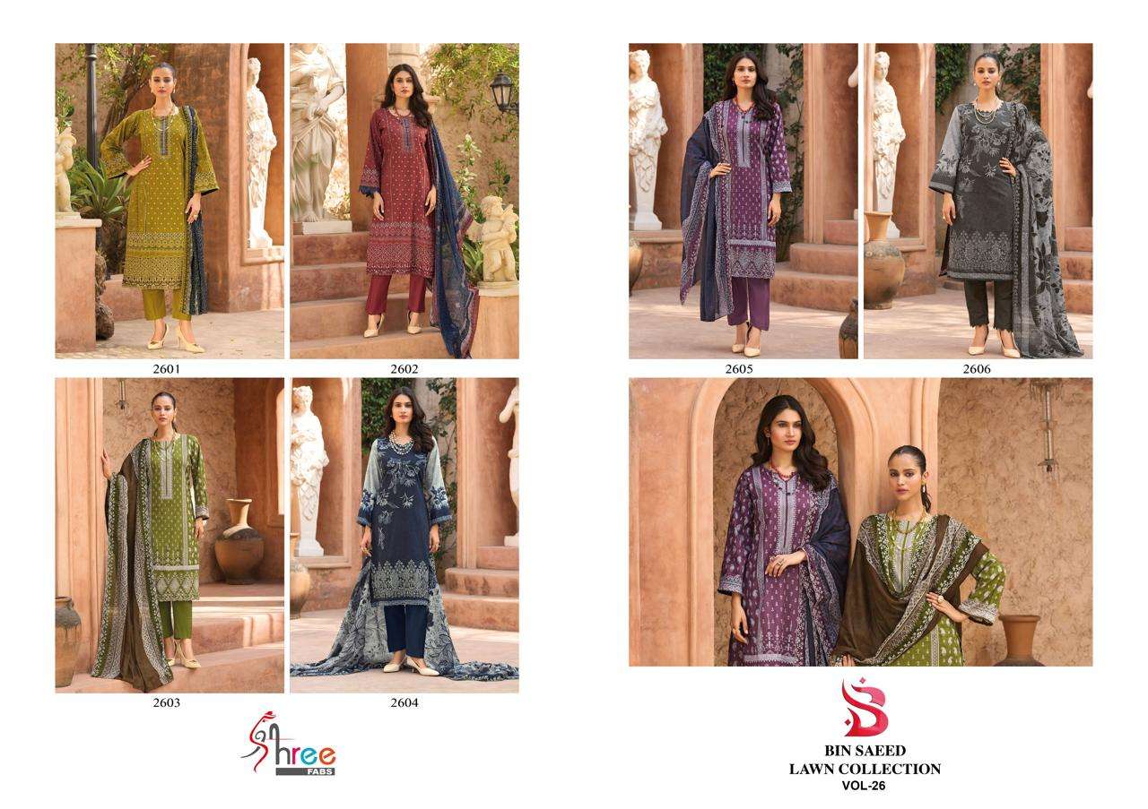 SHREE FABS BIN SAEED LAWN COLLECTION VOL 26  COTTON PRINT WITH EMBROIDERY WORK SUIT