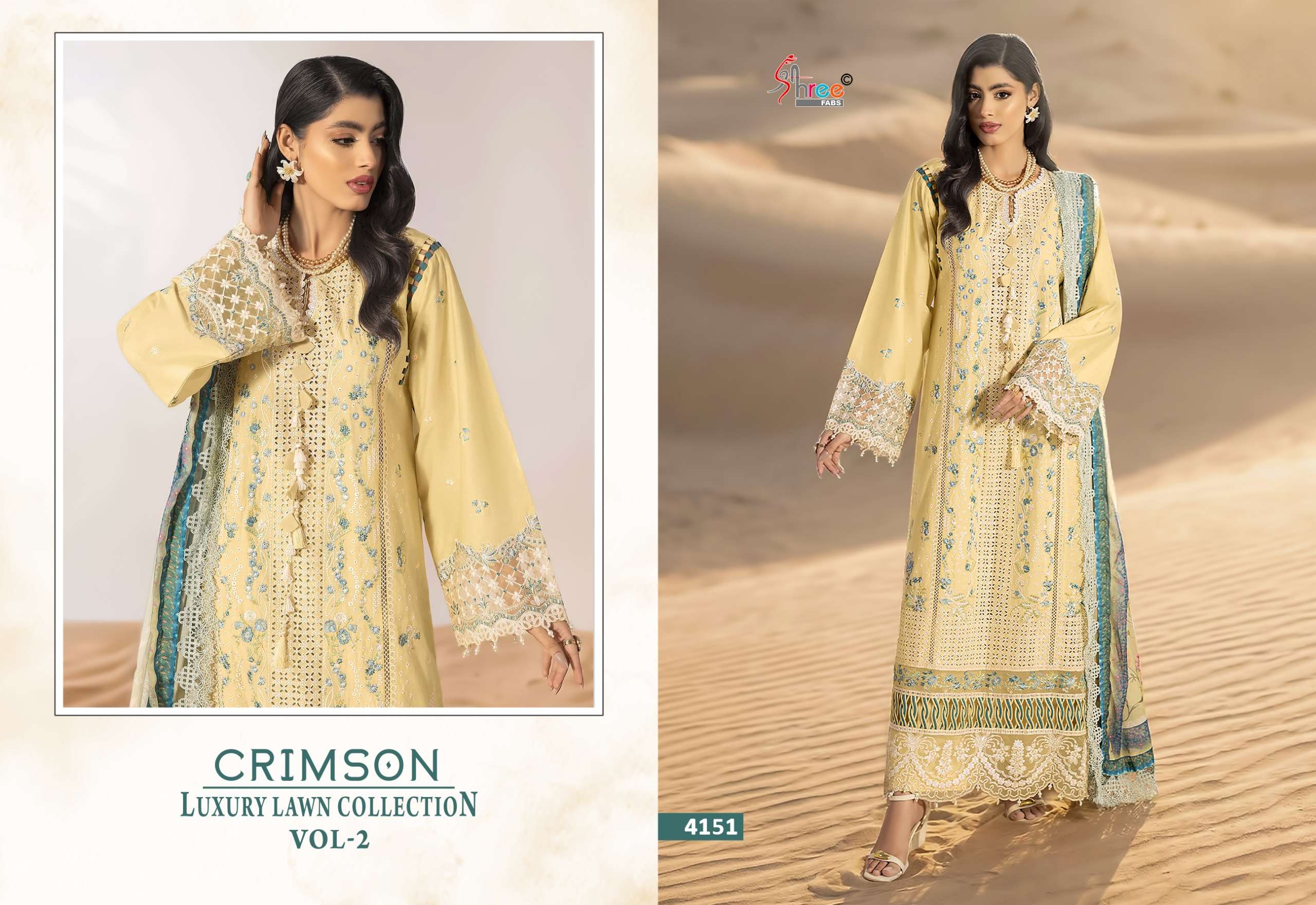 SHREE FABS CRIMSON LUXURY LAWN COLLECTION VOL 2 COTTON HEAVY EMBROIDERY DESIGNER SUIT