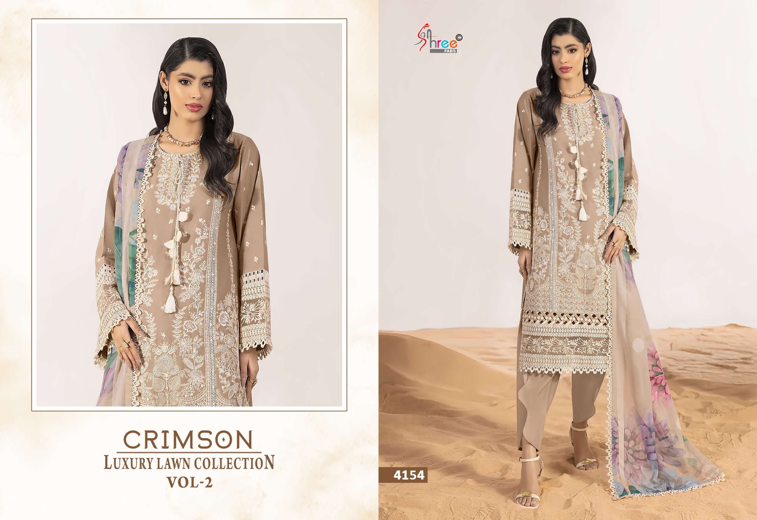 SHREE FABS CRIMSON LUXURY LAWN COLLECTION VOL 2 COTTON HEAVY EMBROIDERY DESIGNER SUIT