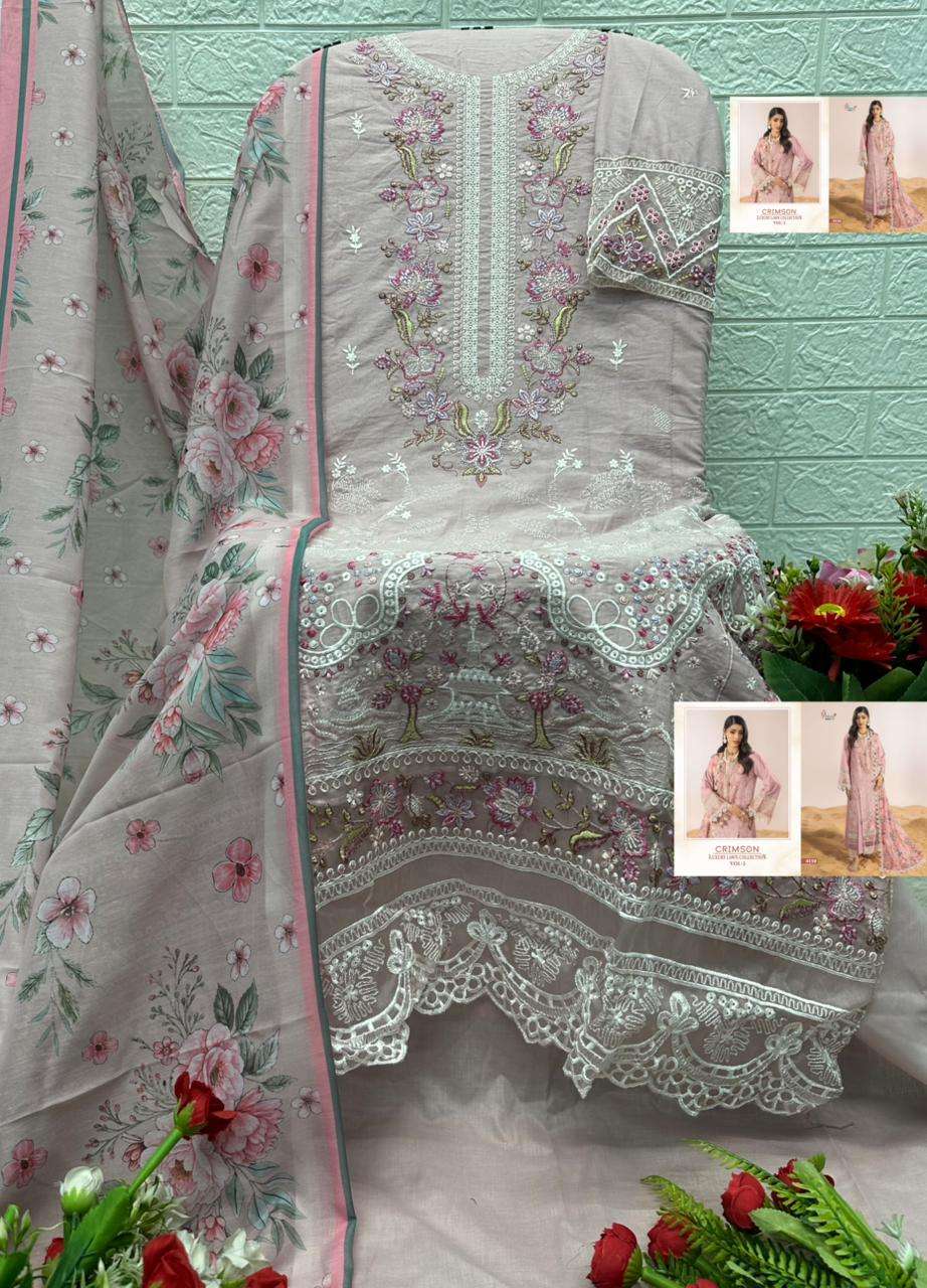 SHREE FABS CRIMSON LUXURY LAWN COLLECTION VOL 2 COTTON HEAVY EMBROIDERY DESIGNER SUIT
