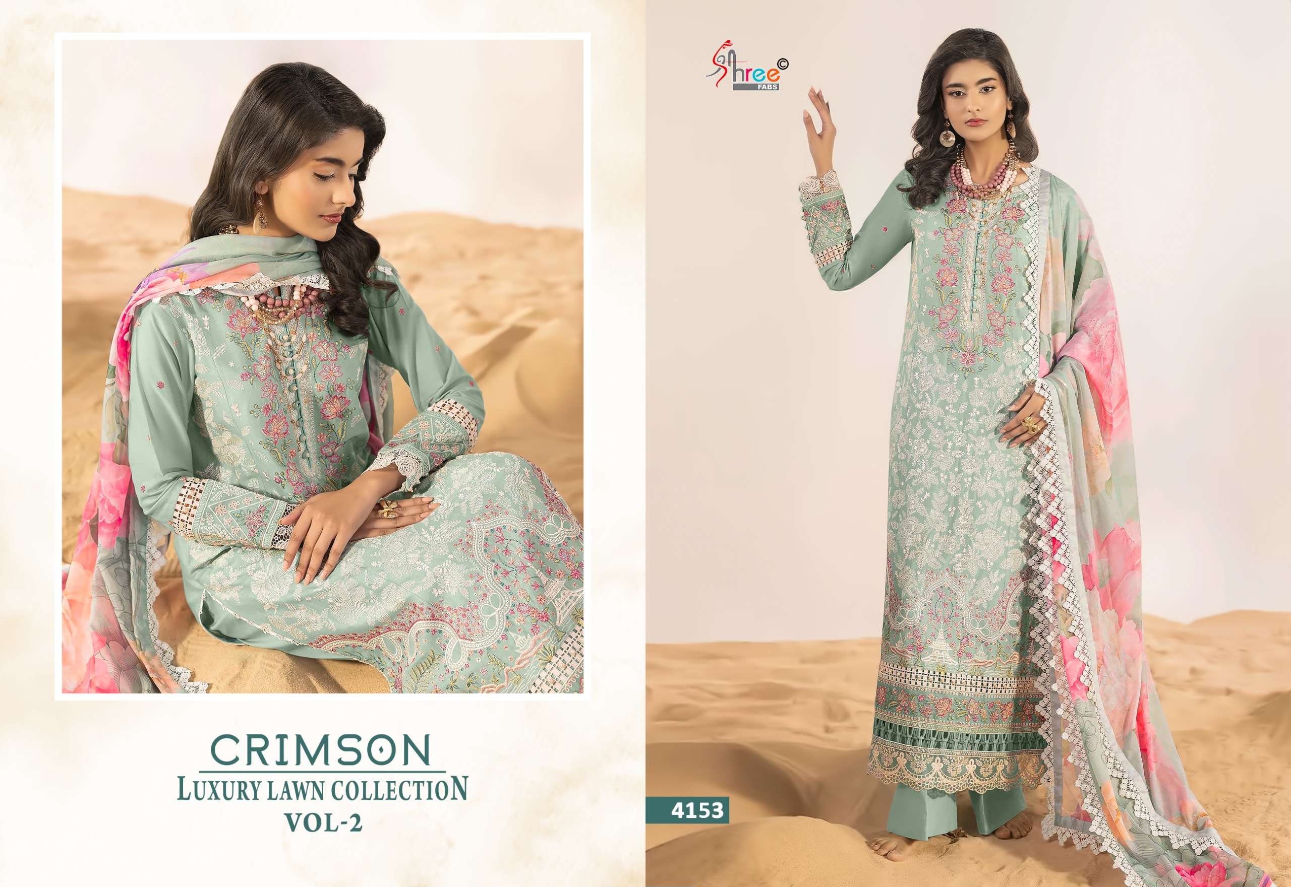 SHREE FABS CRIMSON LUXURY LAWN COLLECTION VOL 2 COTTON HEAVY EMBROIDERY DESIGNER SUIT