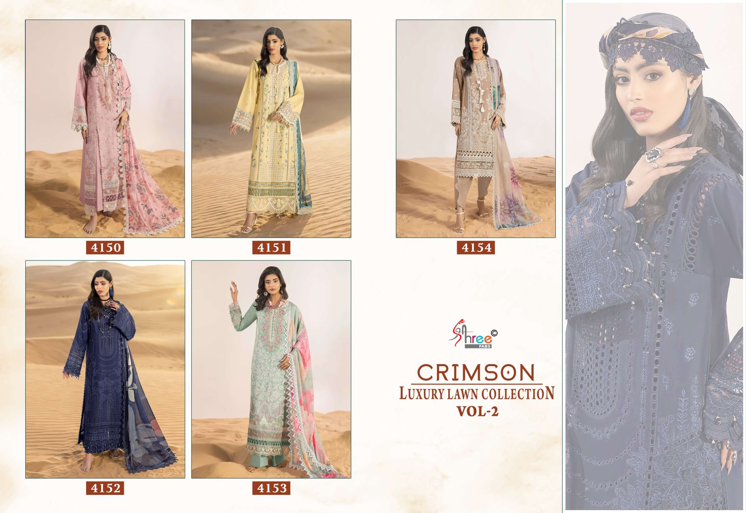 SHREE FABS CRIMSON LUXURY LAWN COLLECTION VOL 2 COTTON HEAVY EMBROIDERY DESIGNER SUIT