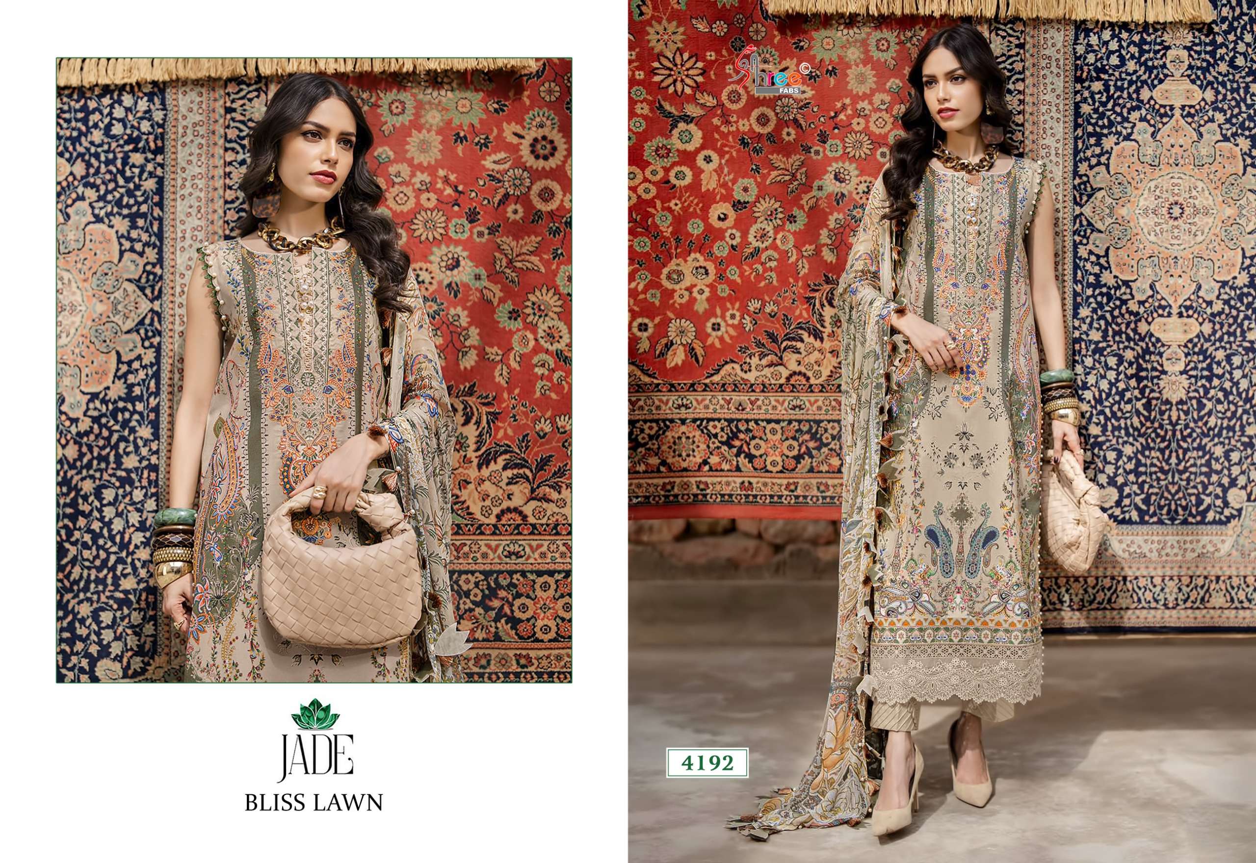 SHREE FABS JADE BLISS LAWN COLLECTION COTTON PATCH EMBROIDERY WORK SALWAR KAMEEZ 