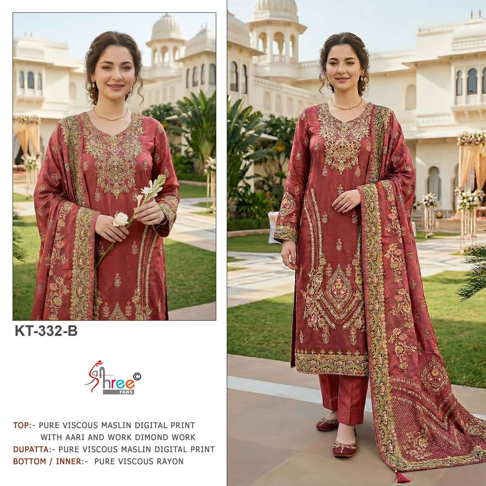 SHREE FABS KT 332 VISCOSE DIGITAL PRINT WITH AARI WORK DESIGNER SUIT