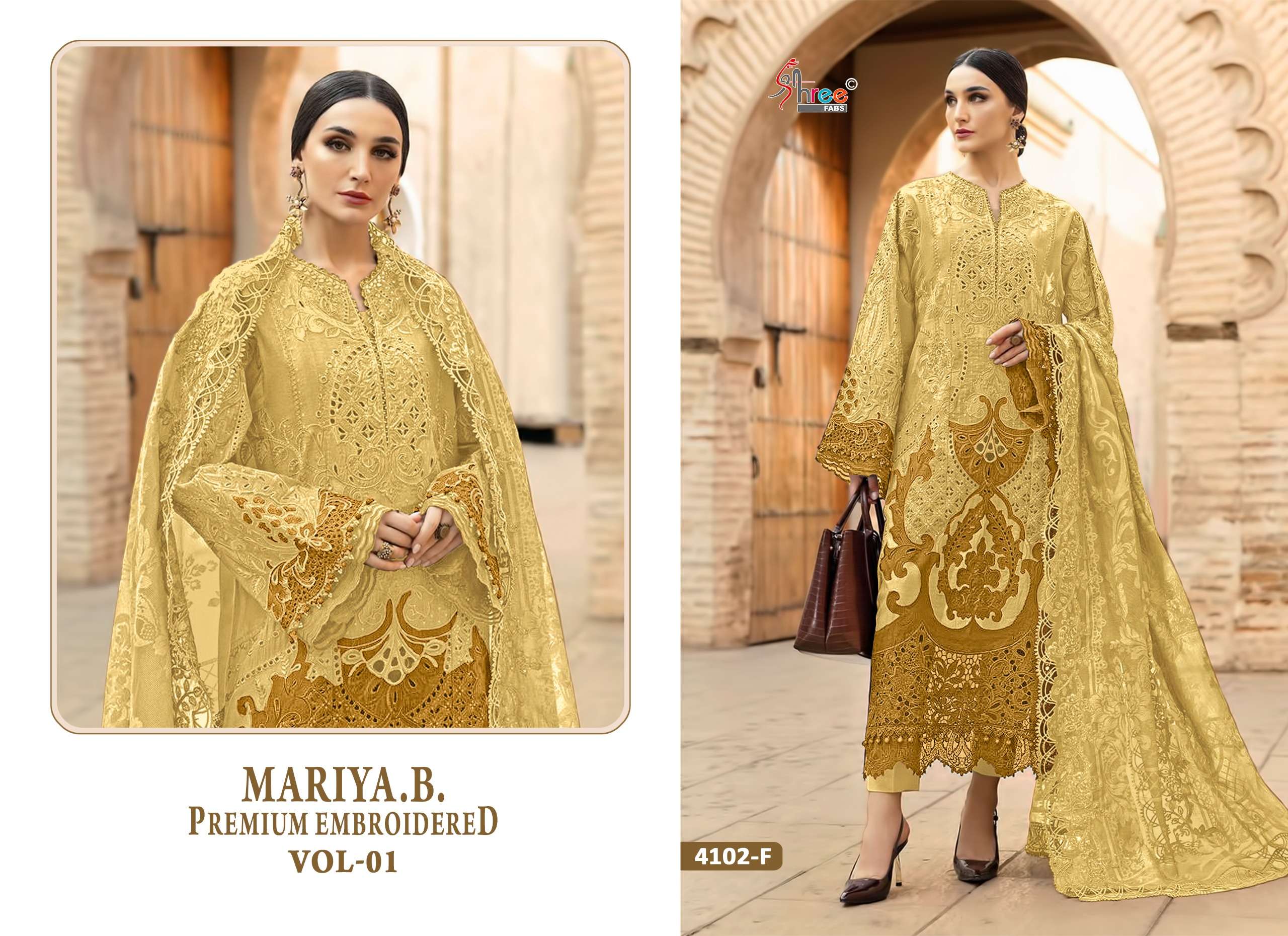 SHREE FABS MARIYA B PREMIUM EMBROIDERED VOL 1 FGHIJKLM COTTON EMBROIDERY DESIGNER WORK SUIT