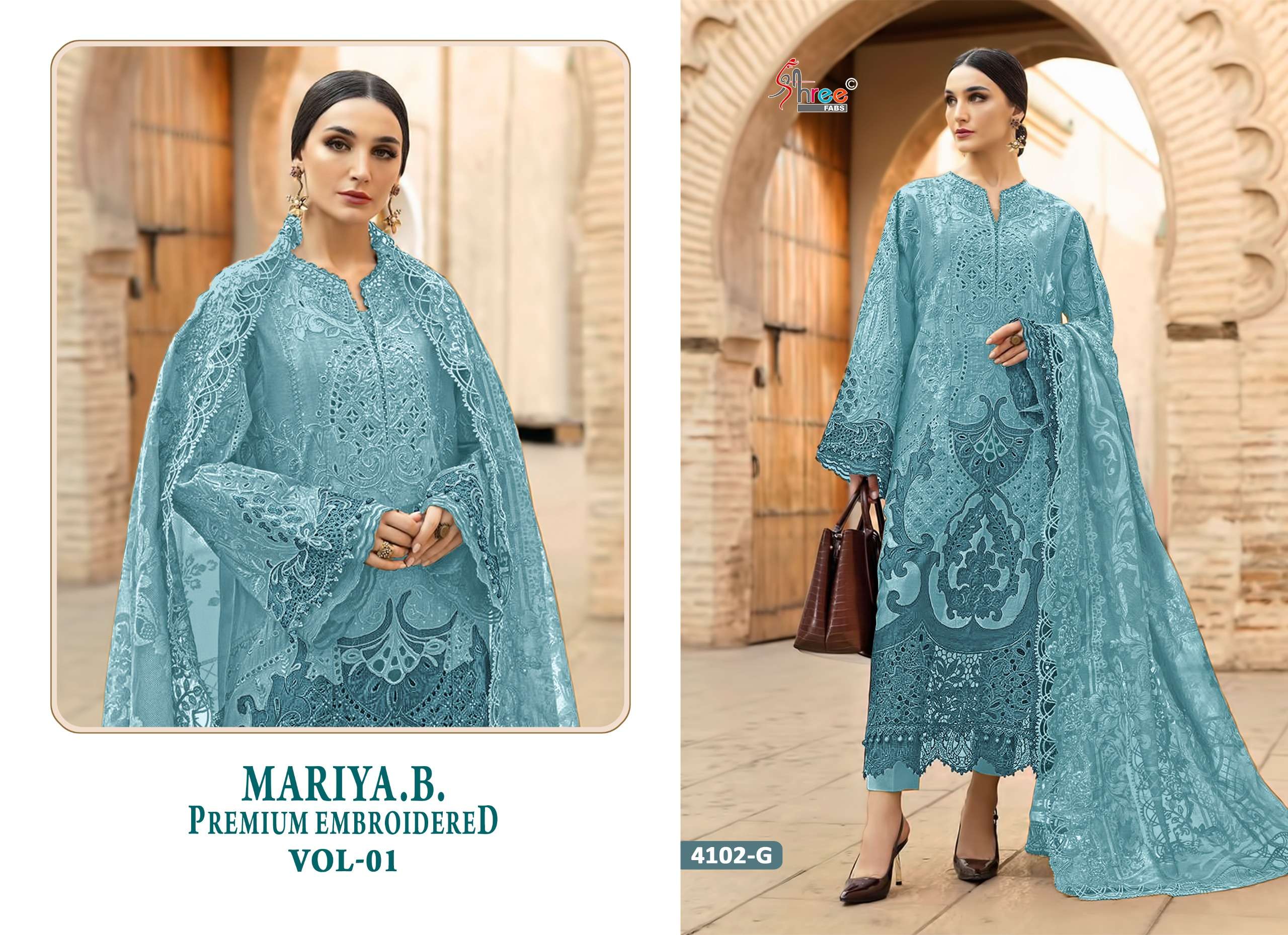 SHREE FABS MARIYA B PREMIUM EMBROIDERED VOL 1 FGHIJKLM COTTON EMBROIDERY DESIGNER WORK SUIT