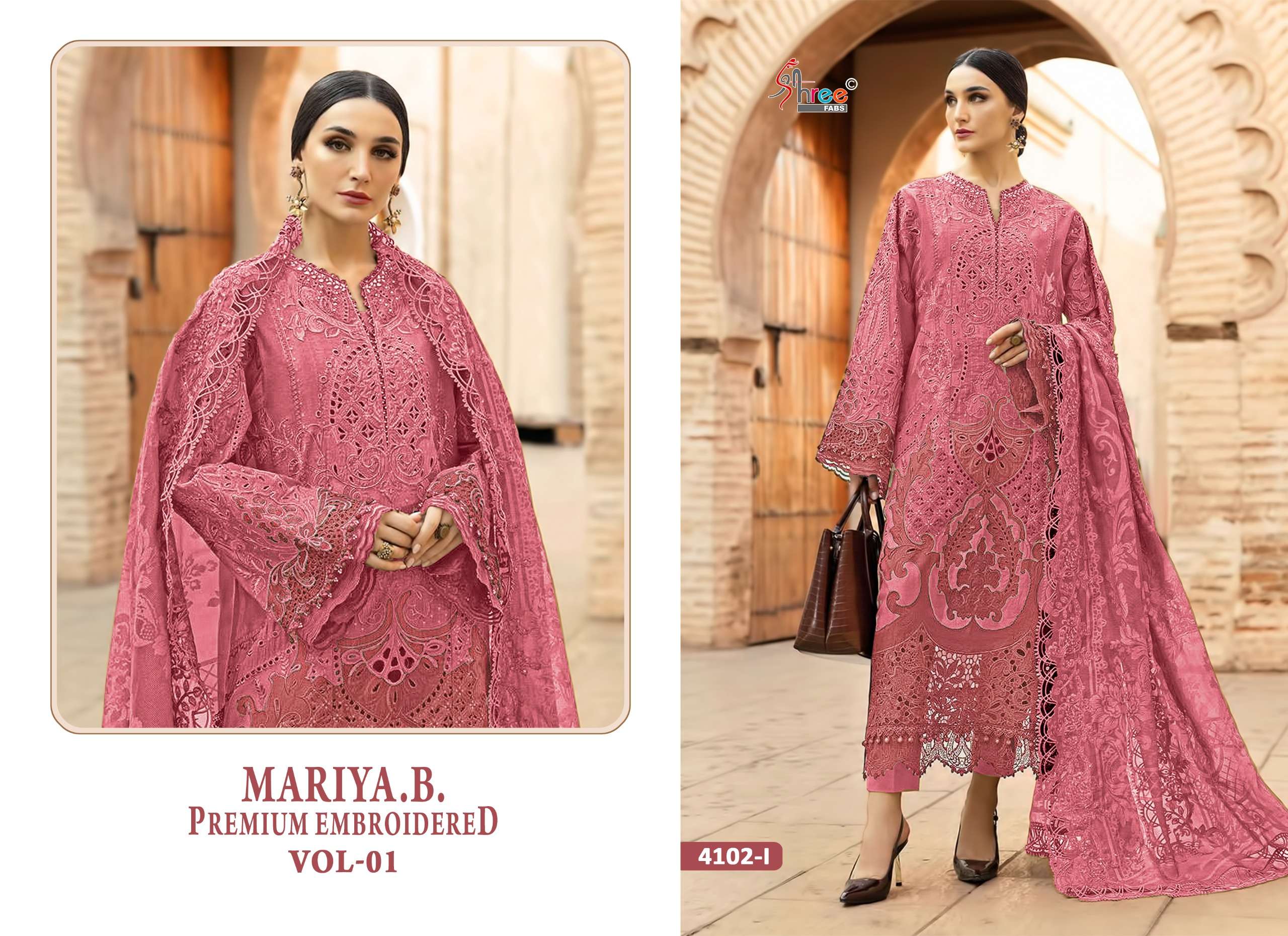 SHREE FABS MARIYA B PREMIUM EMBROIDERED VOL 1 FGHIJKLM COTTON EMBROIDERY DESIGNER WORK SUIT