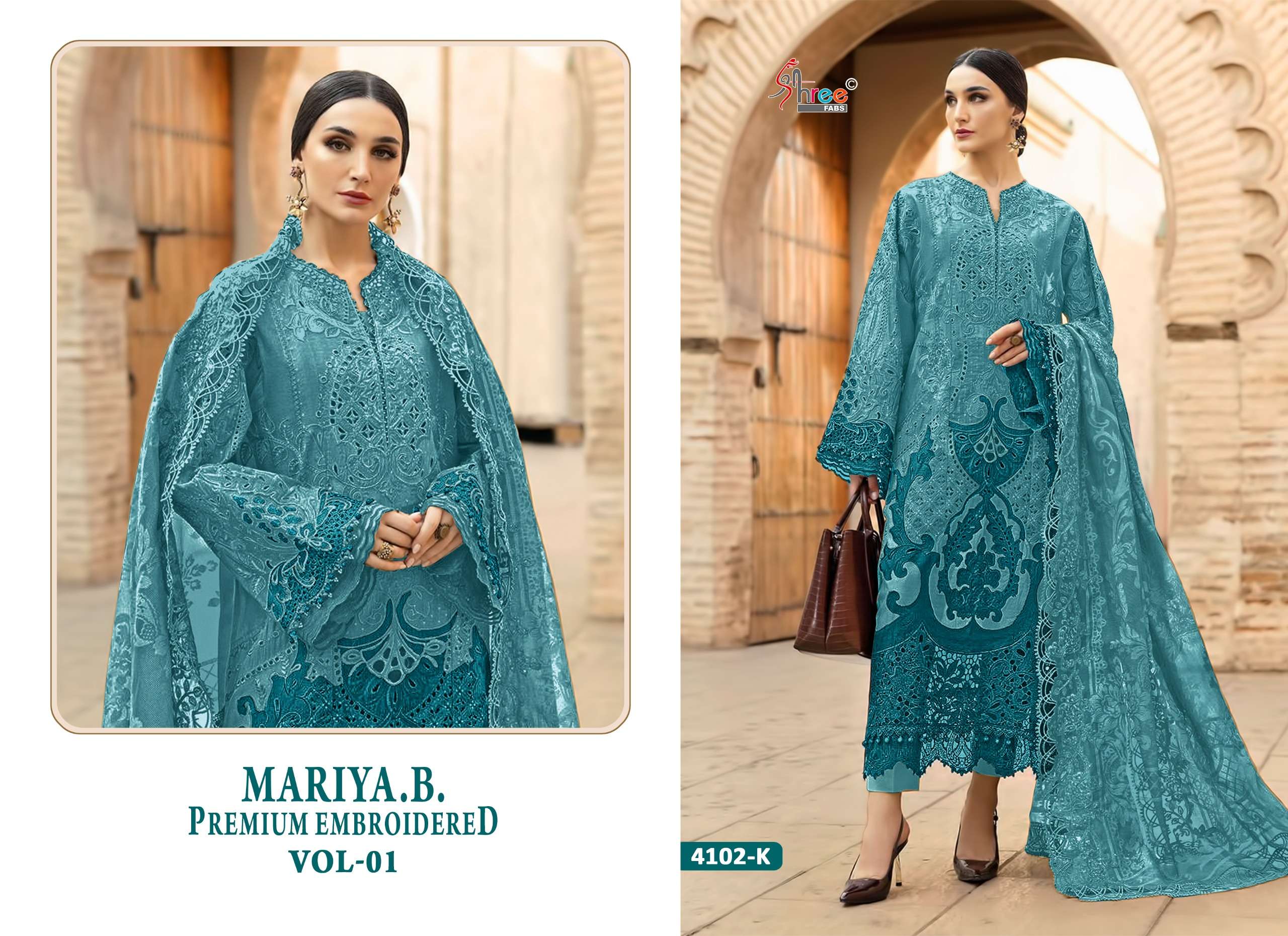 SHREE FABS MARIYA B PREMIUM EMBROIDERED VOL 1 FGHIJKLM COTTON EMBROIDERY DESIGNER WORK SUIT