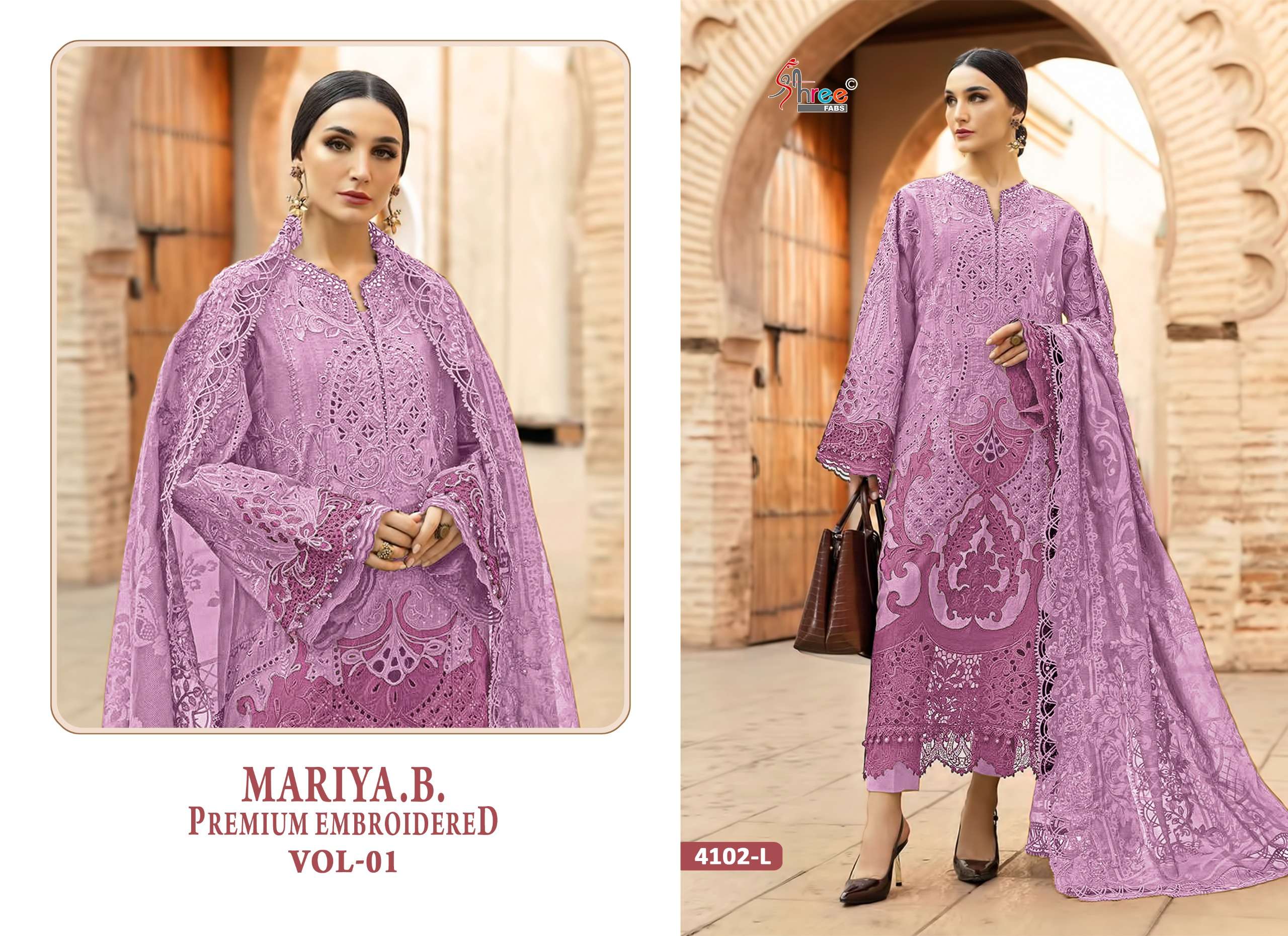 SHREE FABS MARIYA B PREMIUM EMBROIDERED VOL 1 FGHIJKLM COTTON EMBROIDERY DESIGNER WORK SUIT