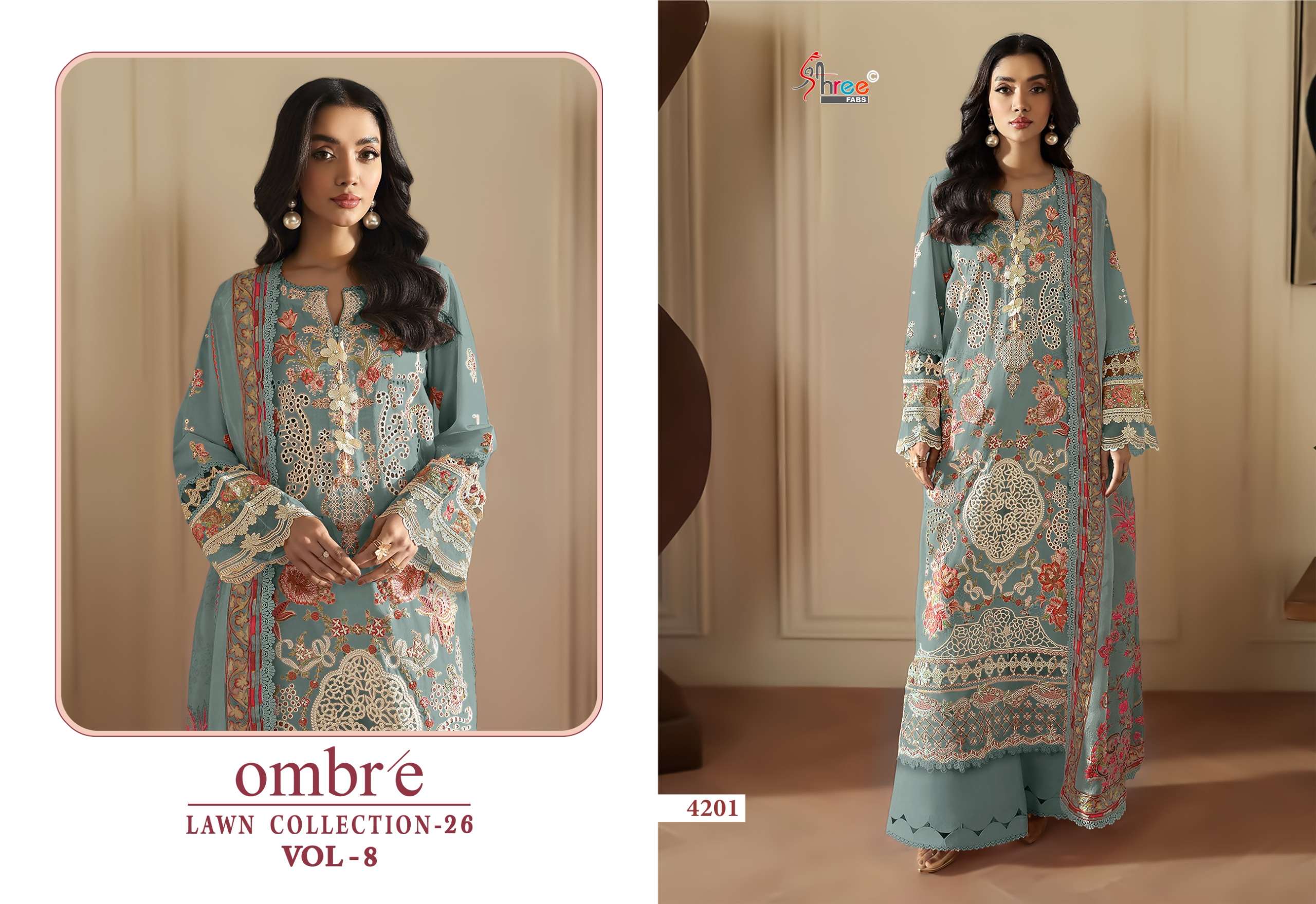 SHREE FABS OMBRE LAWN COLLECTION VOL 8 COTTON HEAVY EMBROIDERY WORK SUIT