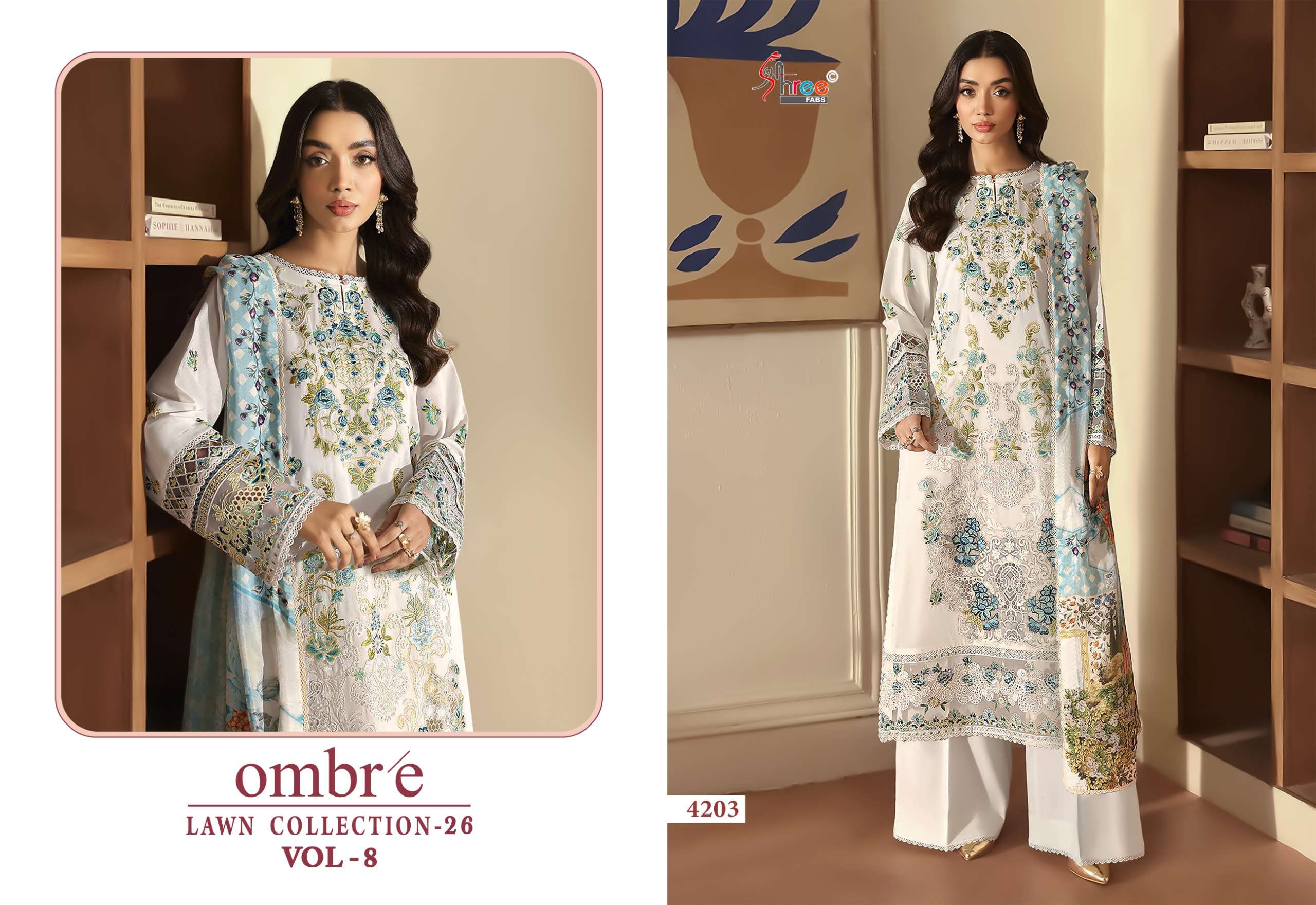 SHREE FABS OMBRE LAWN COLLECTION VOL 8 COTTON HEAVY EMBROIDERY WORK SUIT