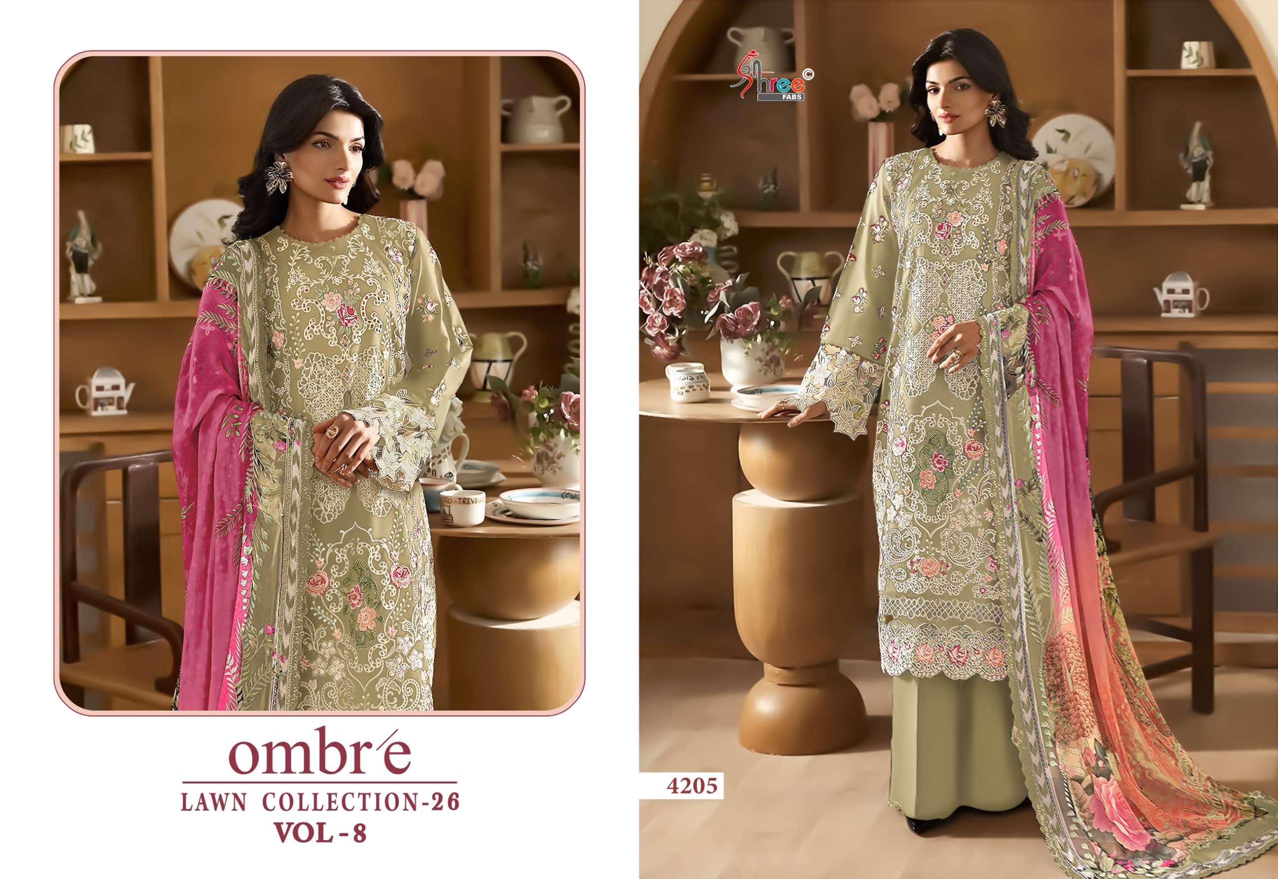 SHREE FABS OMBRE LAWN COLLECTION VOL 8 COTTON HEAVY EMBROIDERY WORK SUIT