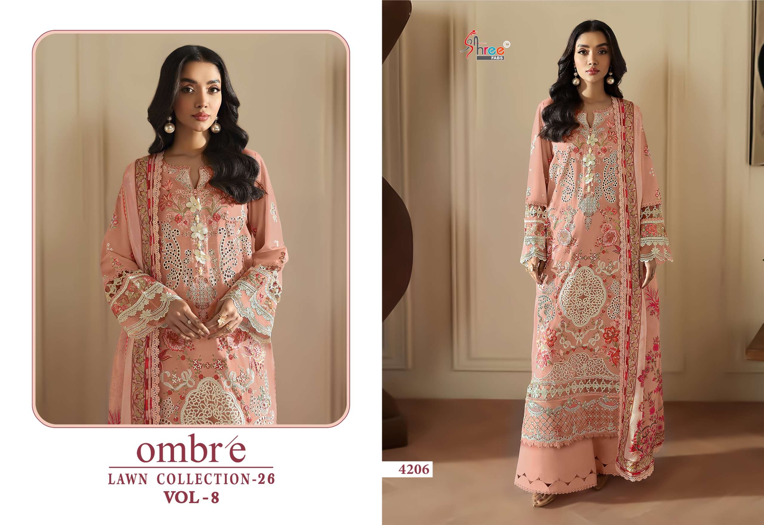 SHREE FABS OMBRE LAWN COLLECTION VOL 8 COTTON HEAVY EMBROIDERY WORK SUIT