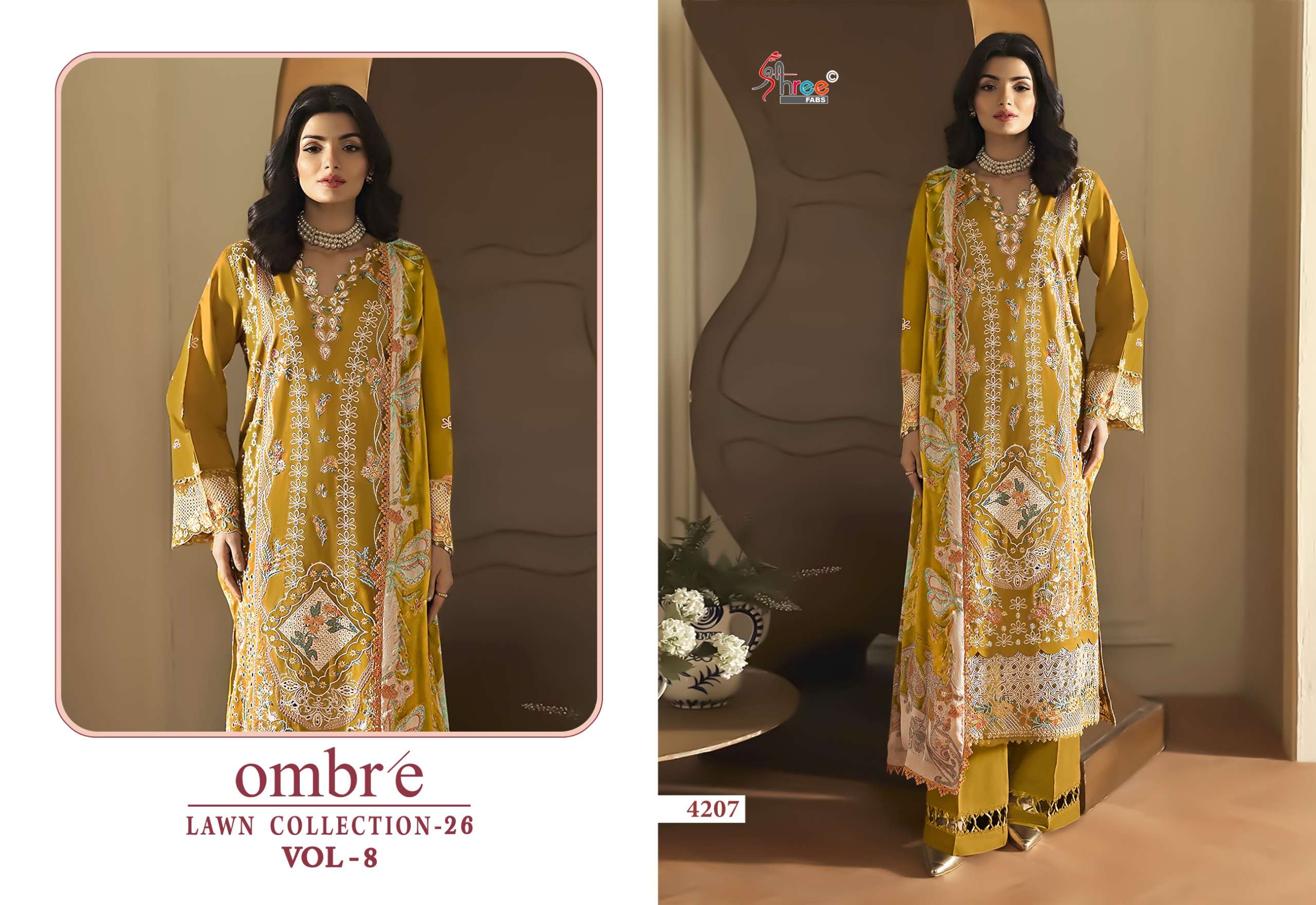 SHREE FABS OMBRE LAWN COLLECTION VOL 8 COTTON HEAVY EMBROIDERY WORK SUIT
