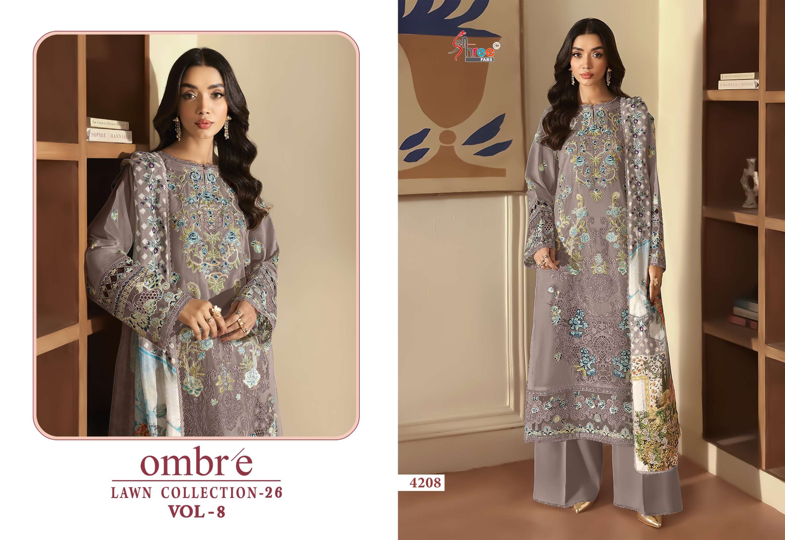 SHREE FABS OMBRE LAWN COLLECTION VOL 8 COTTON HEAVY EMBROIDERY WORK SUIT