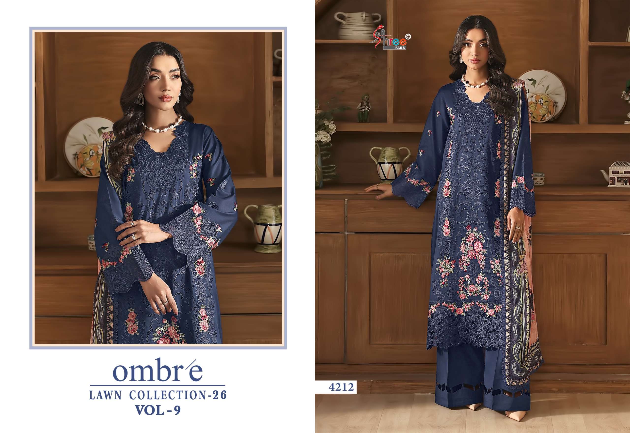 SHREE FABS OMBRE LAWN COLLECTION VOL 9 COTTON HEAVY EMBROIDERY WORK PAKISTANI SUIT	