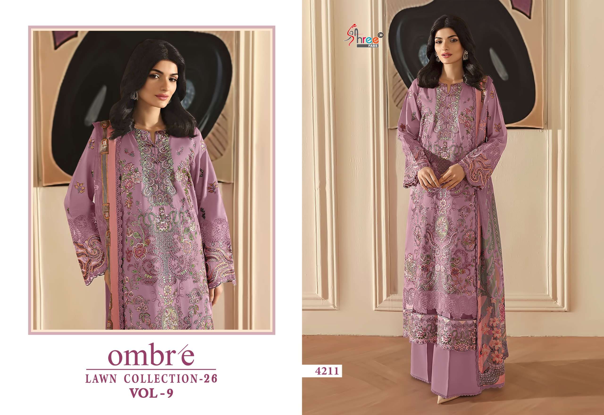 SHREE FABS OMBRE LAWN COLLECTION VOL 9 COTTON HEAVY EMBROIDERY WORK PAKISTANI SUIT	