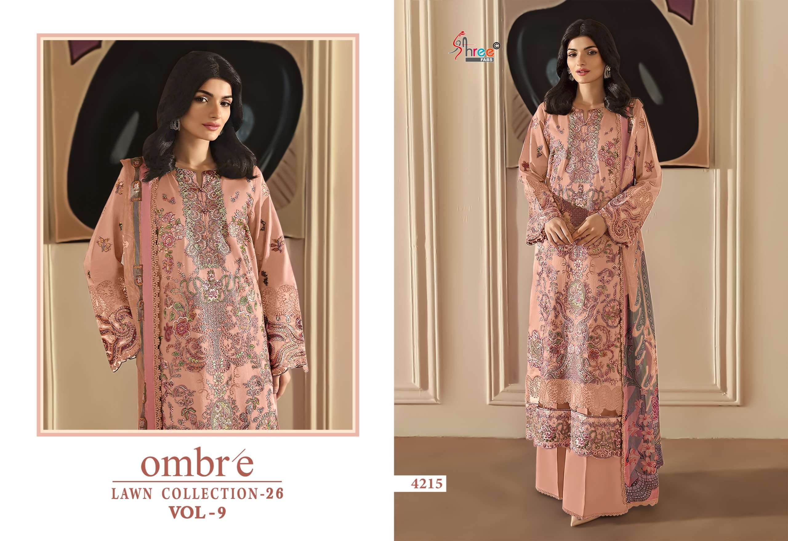 SHREE FABS OMBRE LAWN COLLECTION VOL 9 COTTON HEAVY EMBROIDERY WORK PAKISTANI SUIT	
