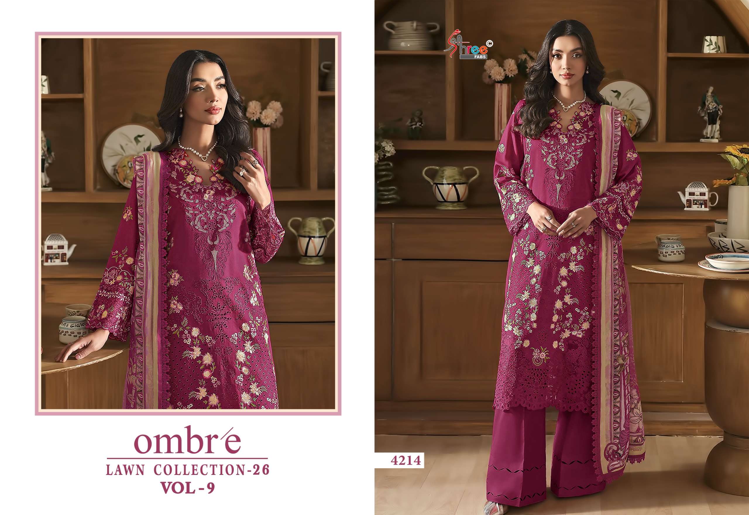 SHREE FABS OMBRE LAWN COLLECTION VOL 9 COTTON HEAVY EMBROIDERY WORK PAKISTANI SUIT	