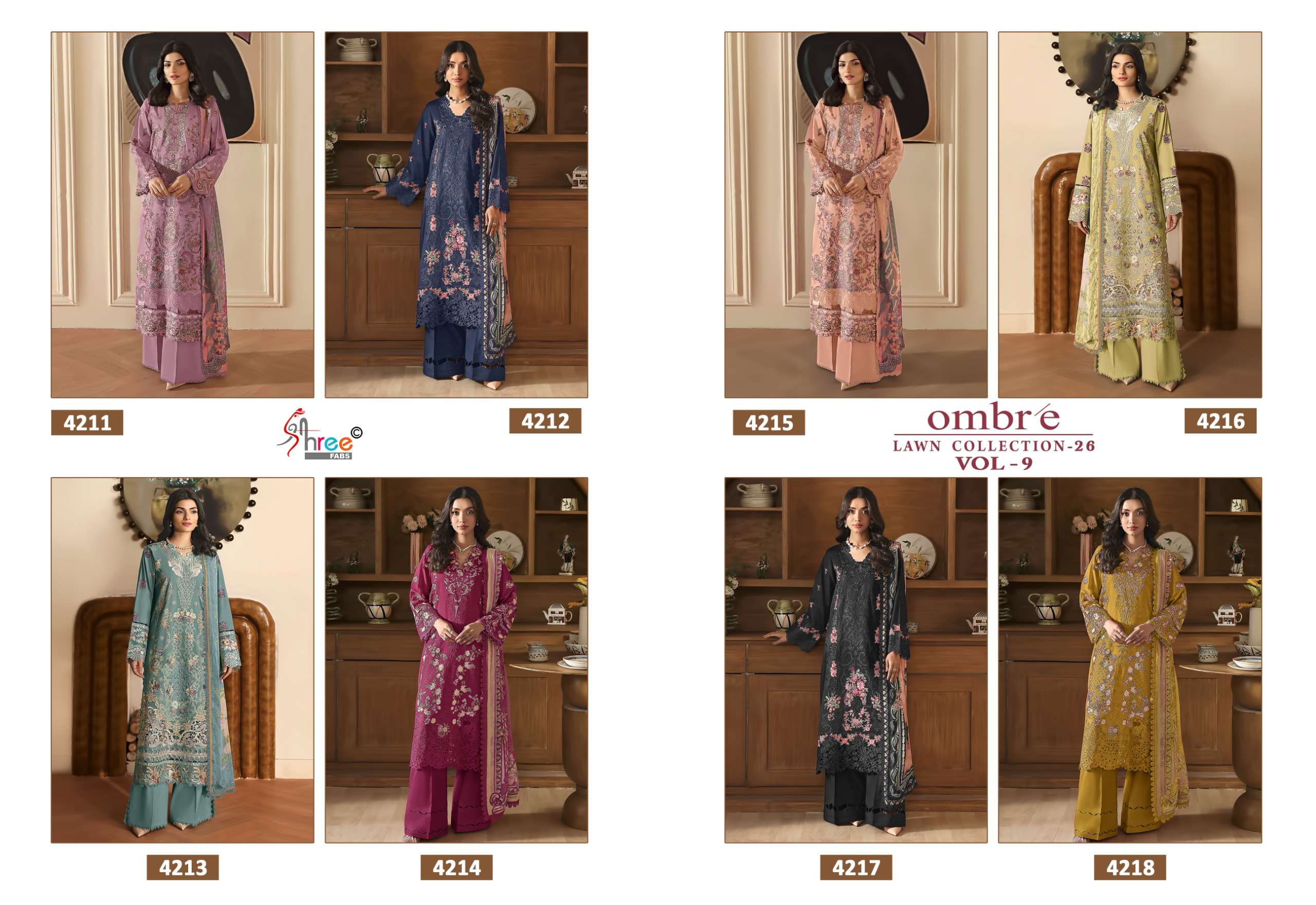 SHREE FABS OMBRE LAWN COLLECTION VOL 9 COTTON HEAVY EMBROIDERY WORK PAKISTANI SUIT	