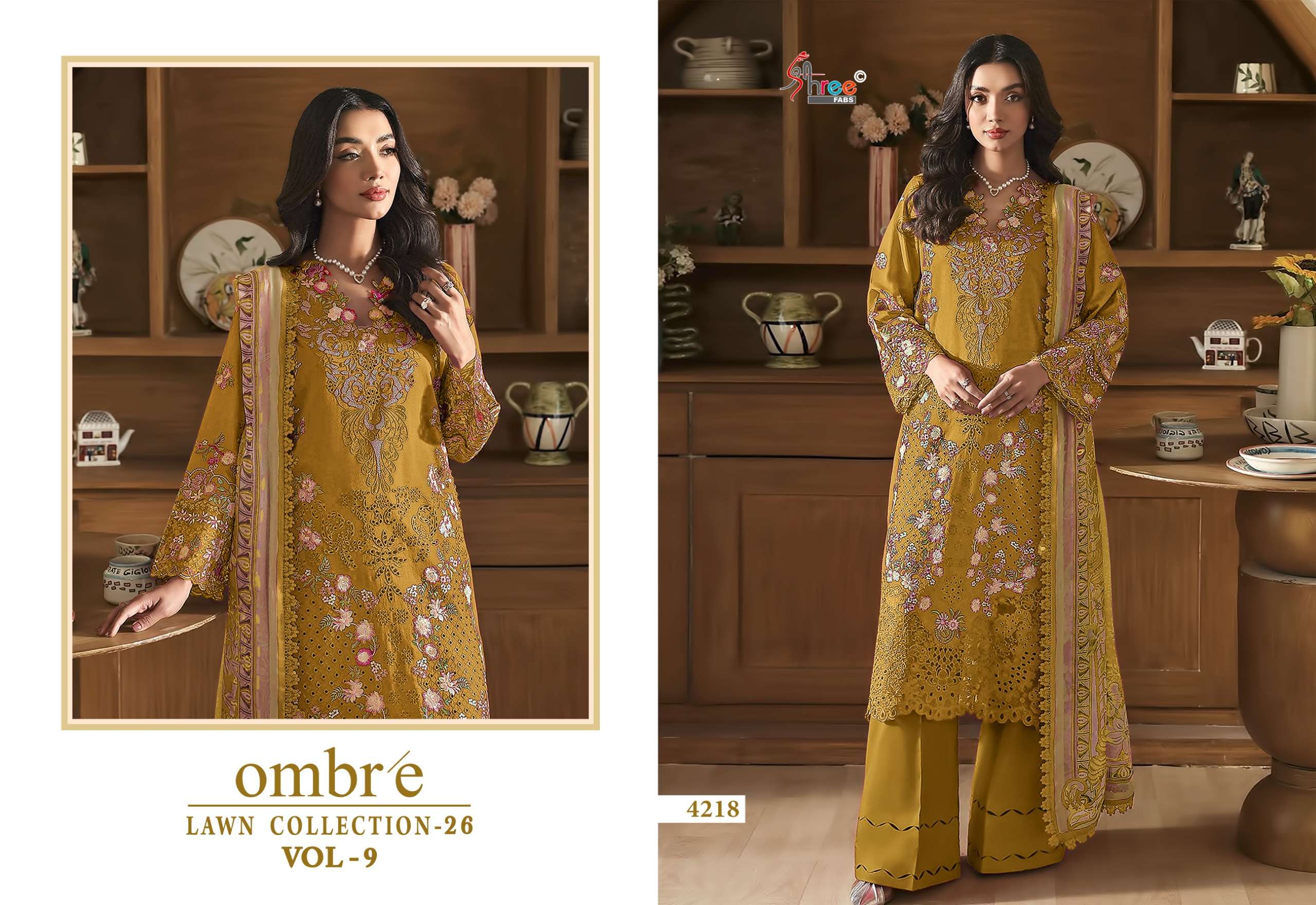 SHREE FABS OMBRE LAWN COLLECTION VOL 9 COTTON HEAVY EMBROIDERY WORK PAKISTANI SUIT	