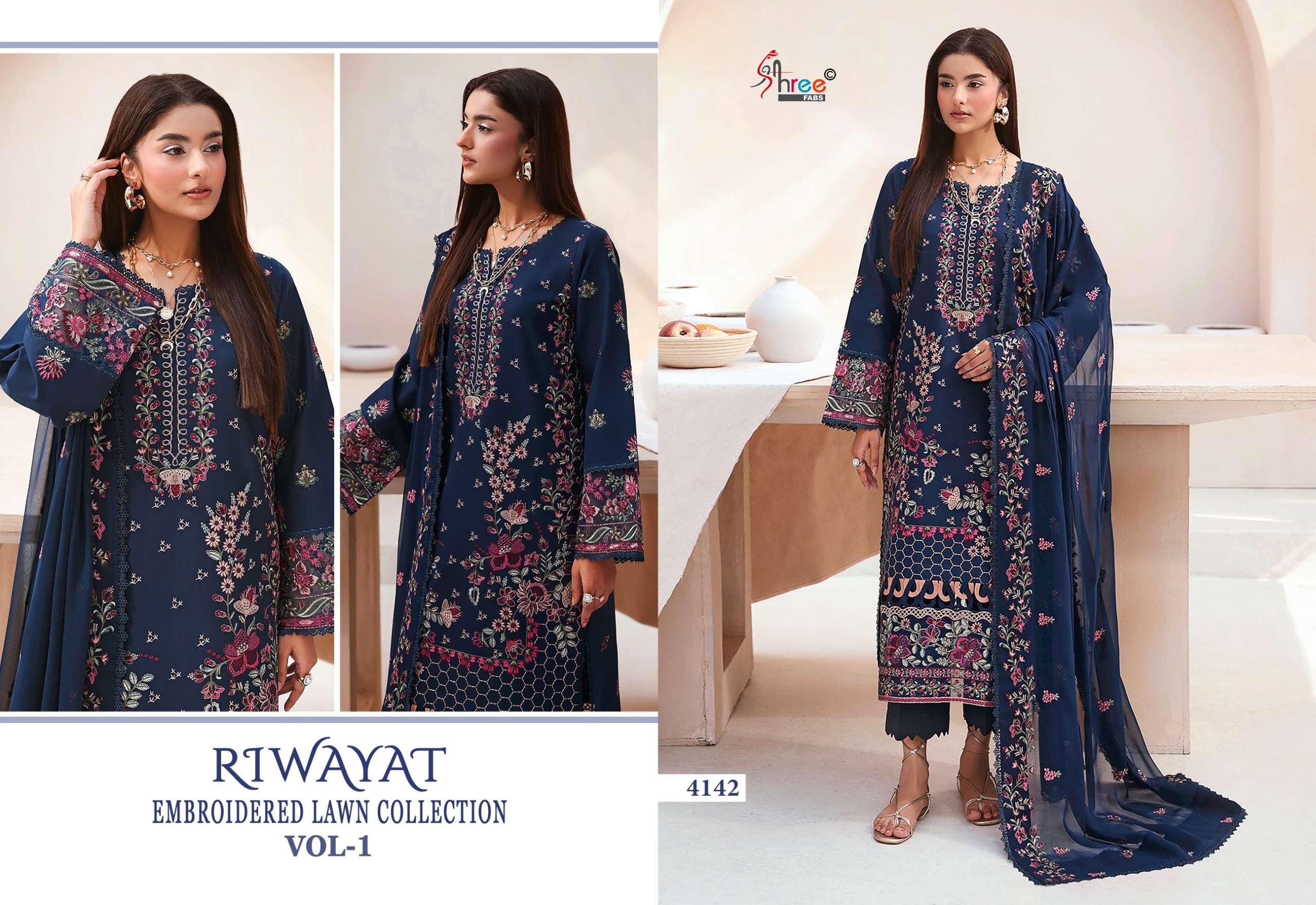 SHREE FABS RIWAYAT EMBROIDERED LAWN COLLECTION VOL 1 COTTON DESIGNER PAKISTANI SUIT