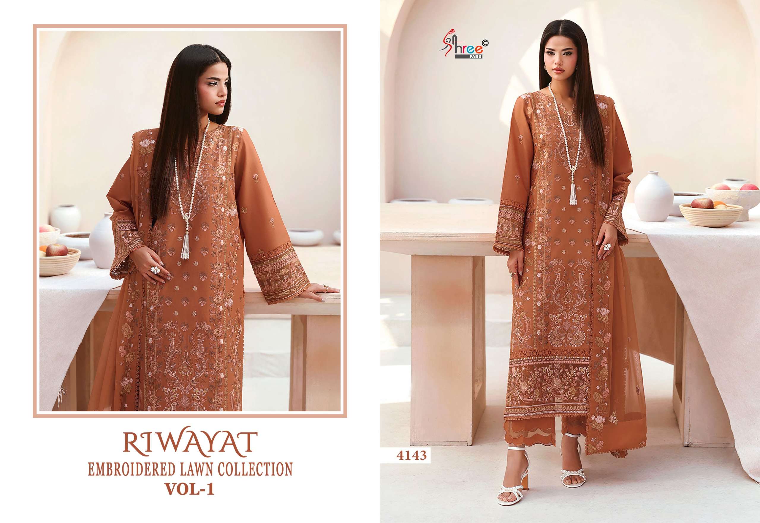 SHREE FABS RIWAYAT EMBROIDERED LAWN COLLECTION VOL 1 COTTON DESIGNER PAKISTANI SUIT