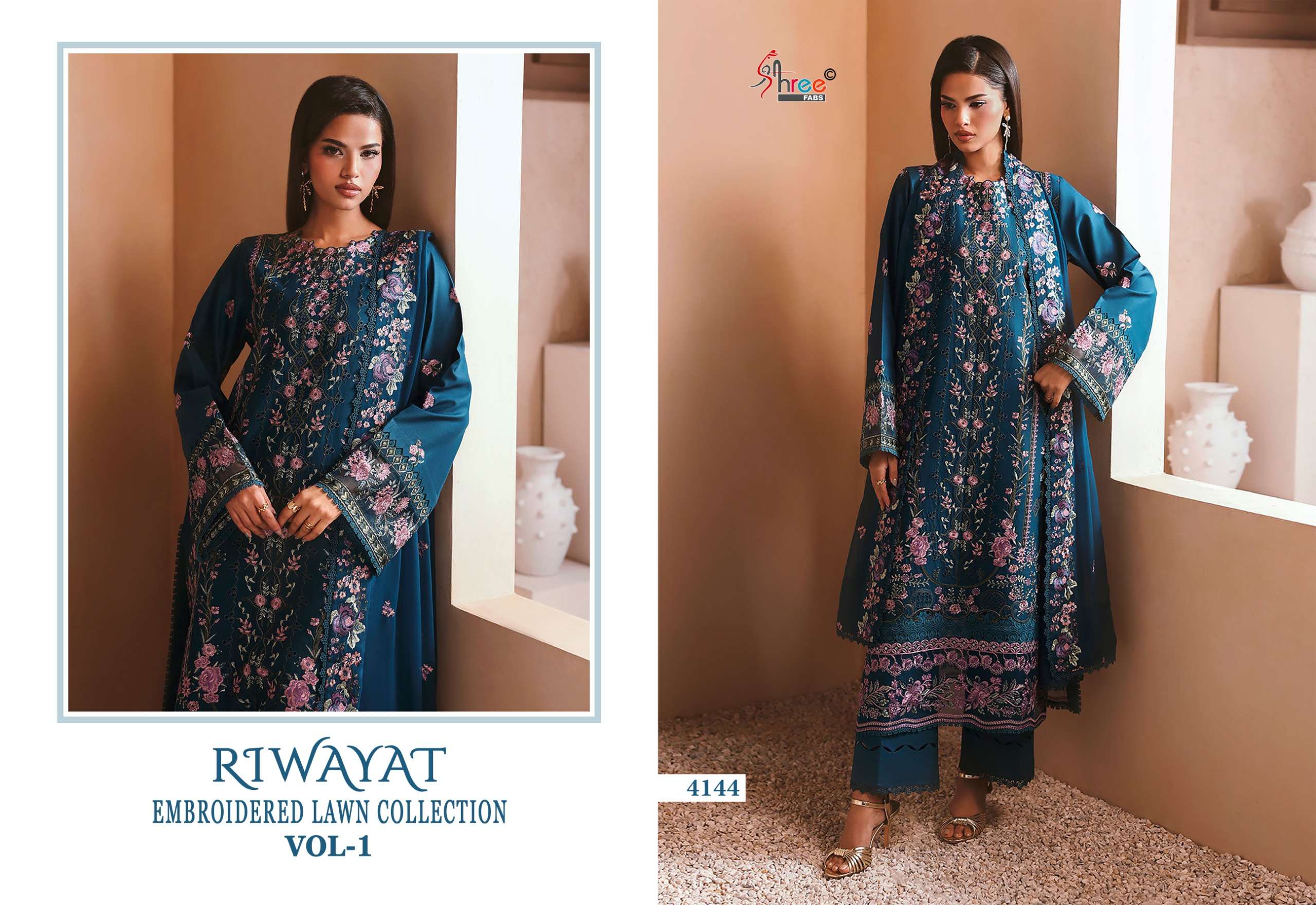 SHREE FABS RIWAYAT EMBROIDERED LAWN COLLECTION VOL 1 COTTON DESIGNER PAKISTANI SUIT