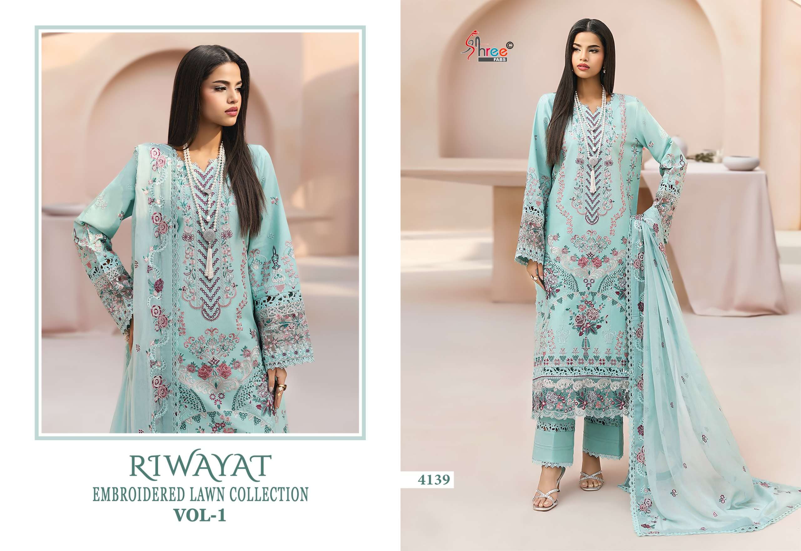 SHREE FABS RIWAYAT EMBROIDERED LAWN COLLECTION VOL 1 COTTON DESIGNER PAKISTANI SUIT