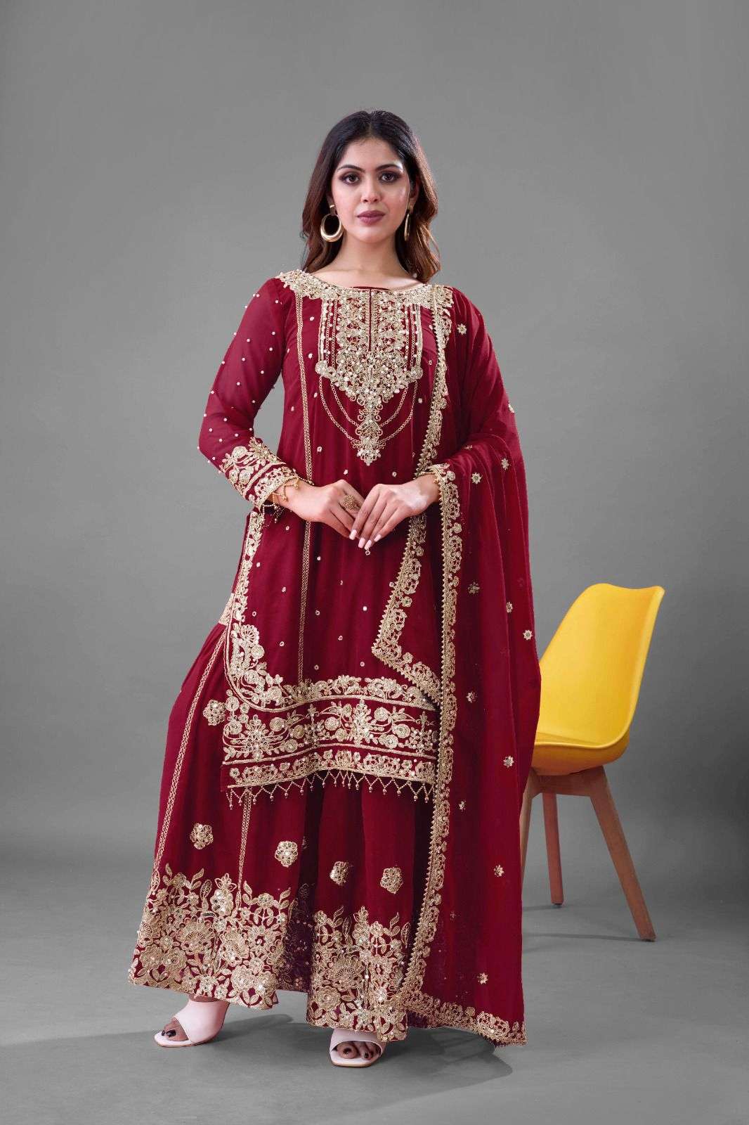 SR 1688 FOX GEORGETTE HEAVY EMBROIDERED DESIGNER FESTIVE WEAR LADIES SUIT