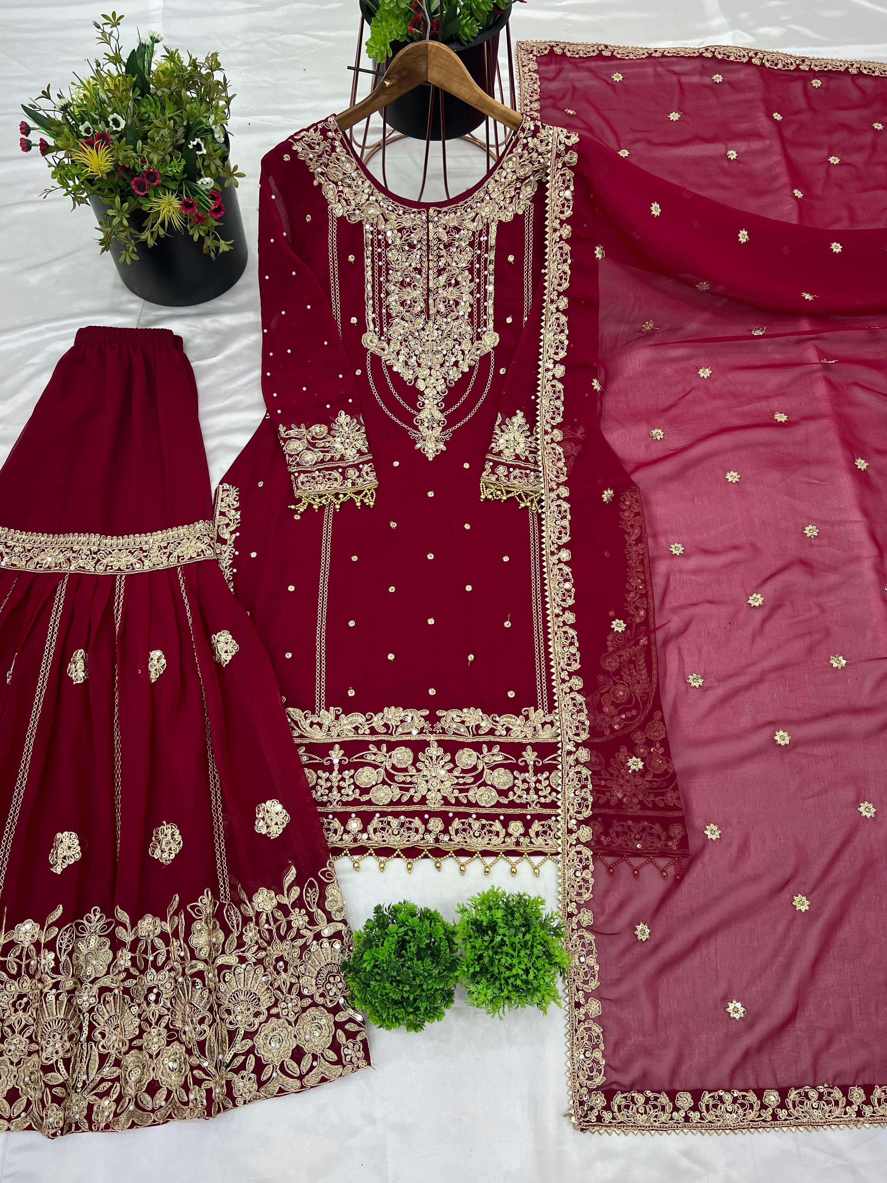 SR 1688 FOX GEORGETTE HEAVY EMBROIDERED DESIGNER FESTIVE WEAR LADIES SUIT
