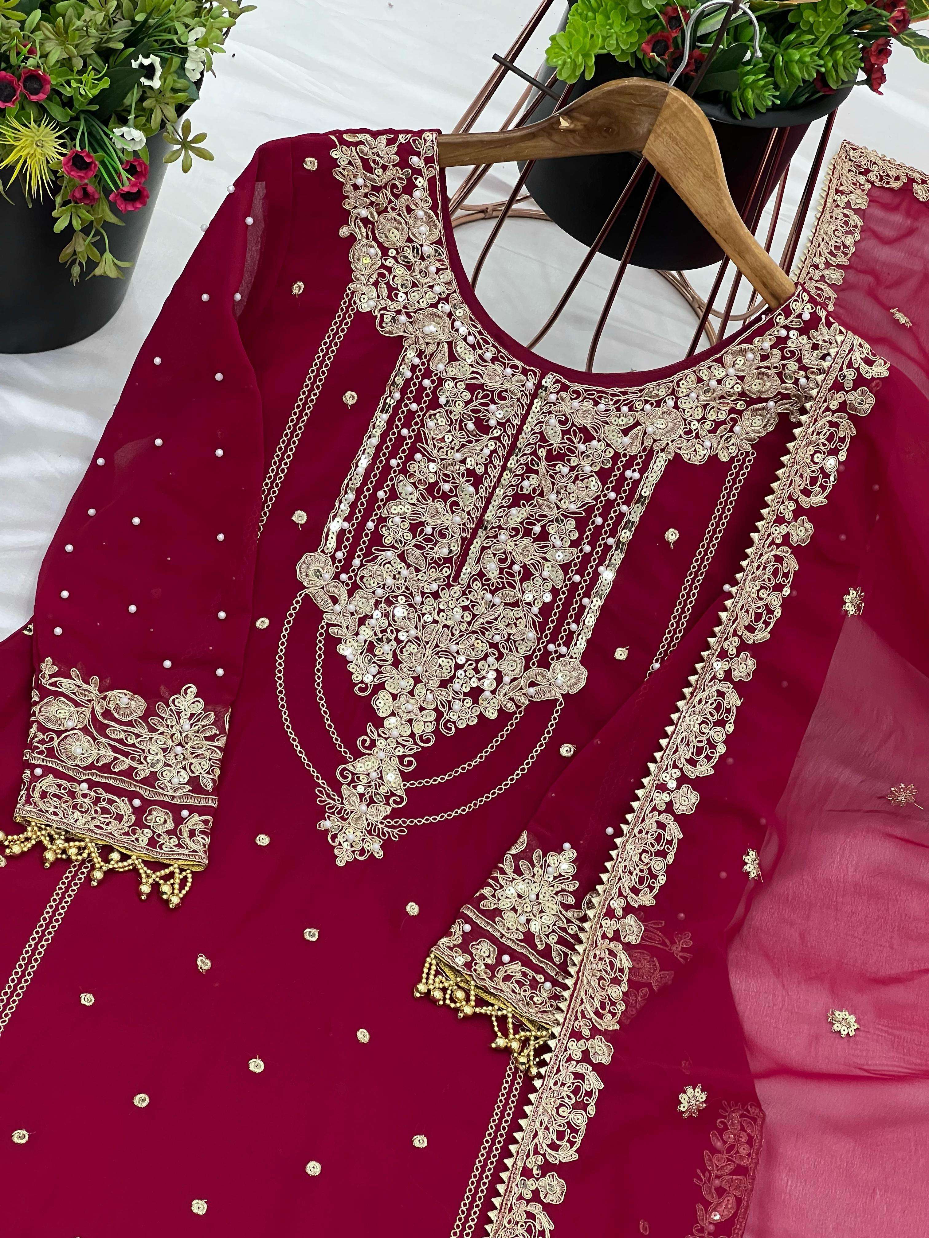 SR 1688 FOX GEORGETTE HEAVY EMBROIDERED DESIGNER FESTIVE WEAR LADIES SUIT