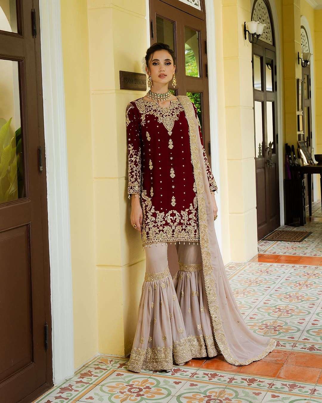 SR 1699 GEORGETTE HEAVY EMBROIDERED DESIGNER EID WEAR SHARARA SUIT