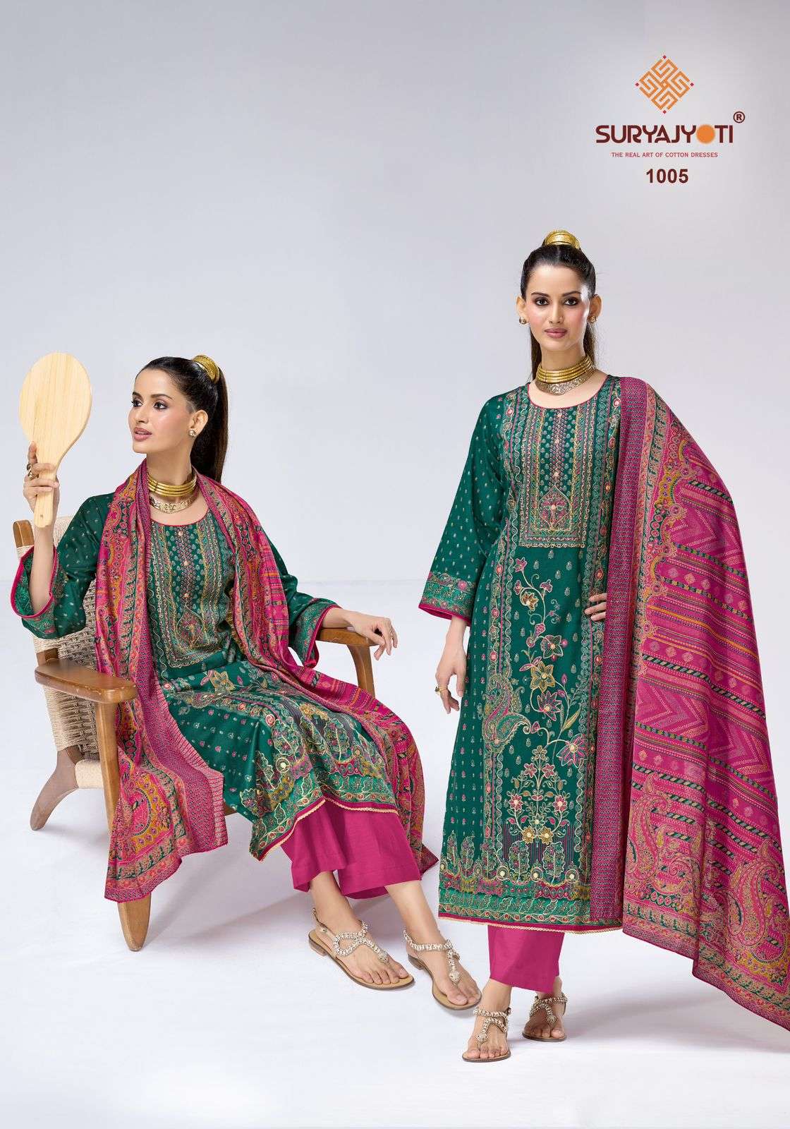 SURYAJYOTI CHARVI VOL 1 JAM SILK PRINT WITH SWAROVSKI WORK SUITS 
