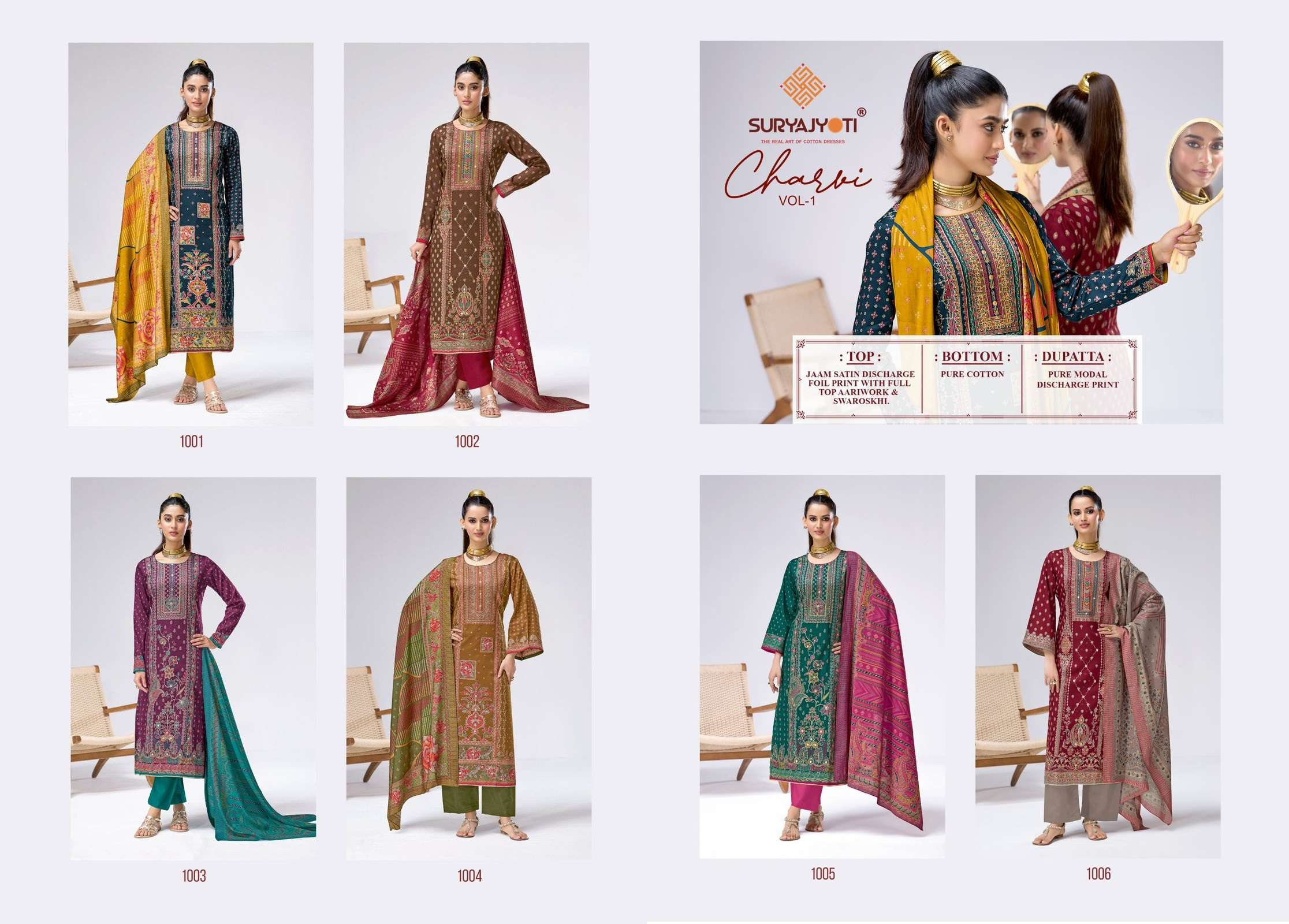 SURYAJYOTI CHARVI VOL 1 JAM SILK PRINT WITH SWAROVSKI WORK SUITS 