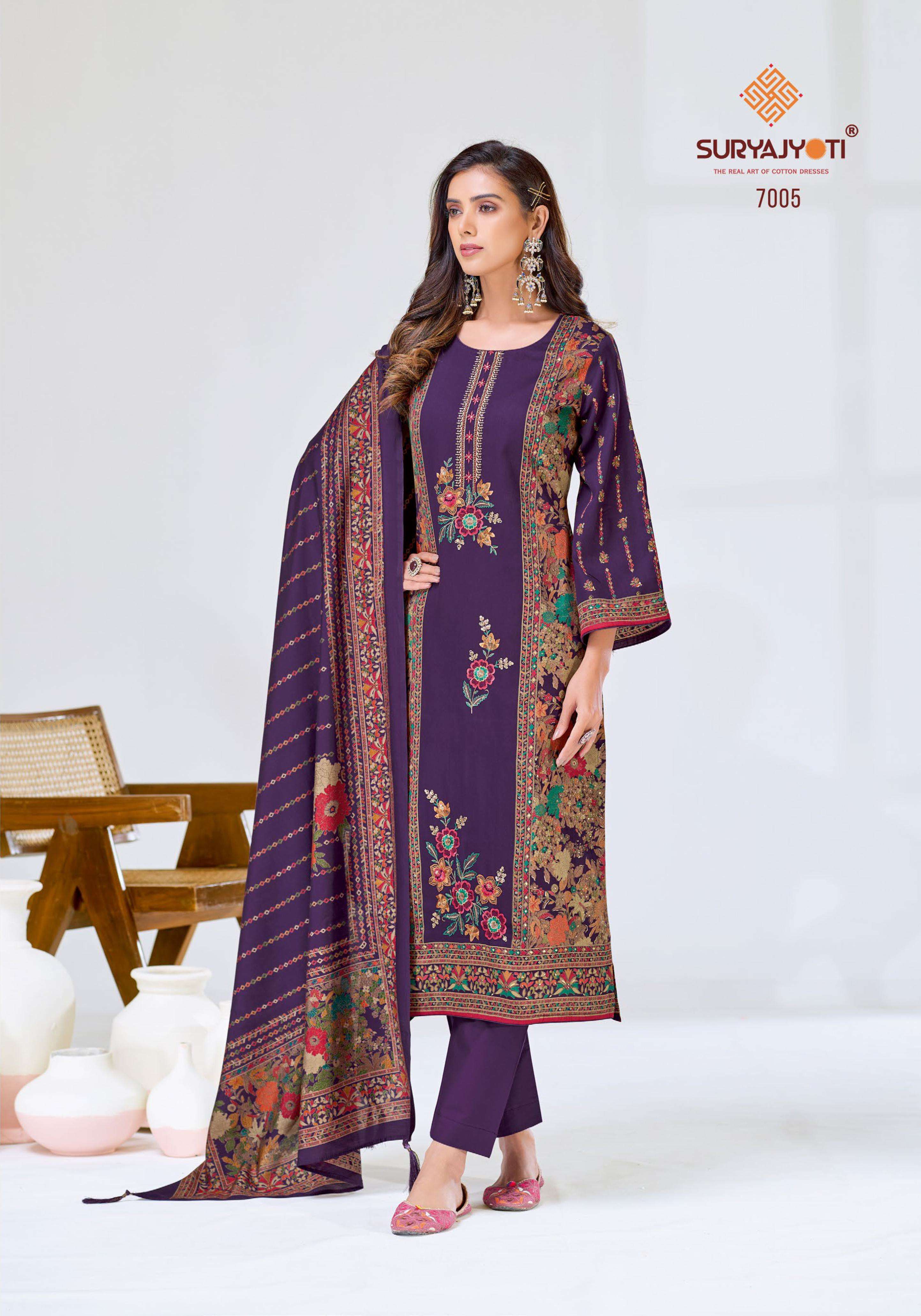 SURYAJYOTI KAAMINI VOL 7 JAM SATIN PRINT WITH EMBROIDERY WORK SUIT