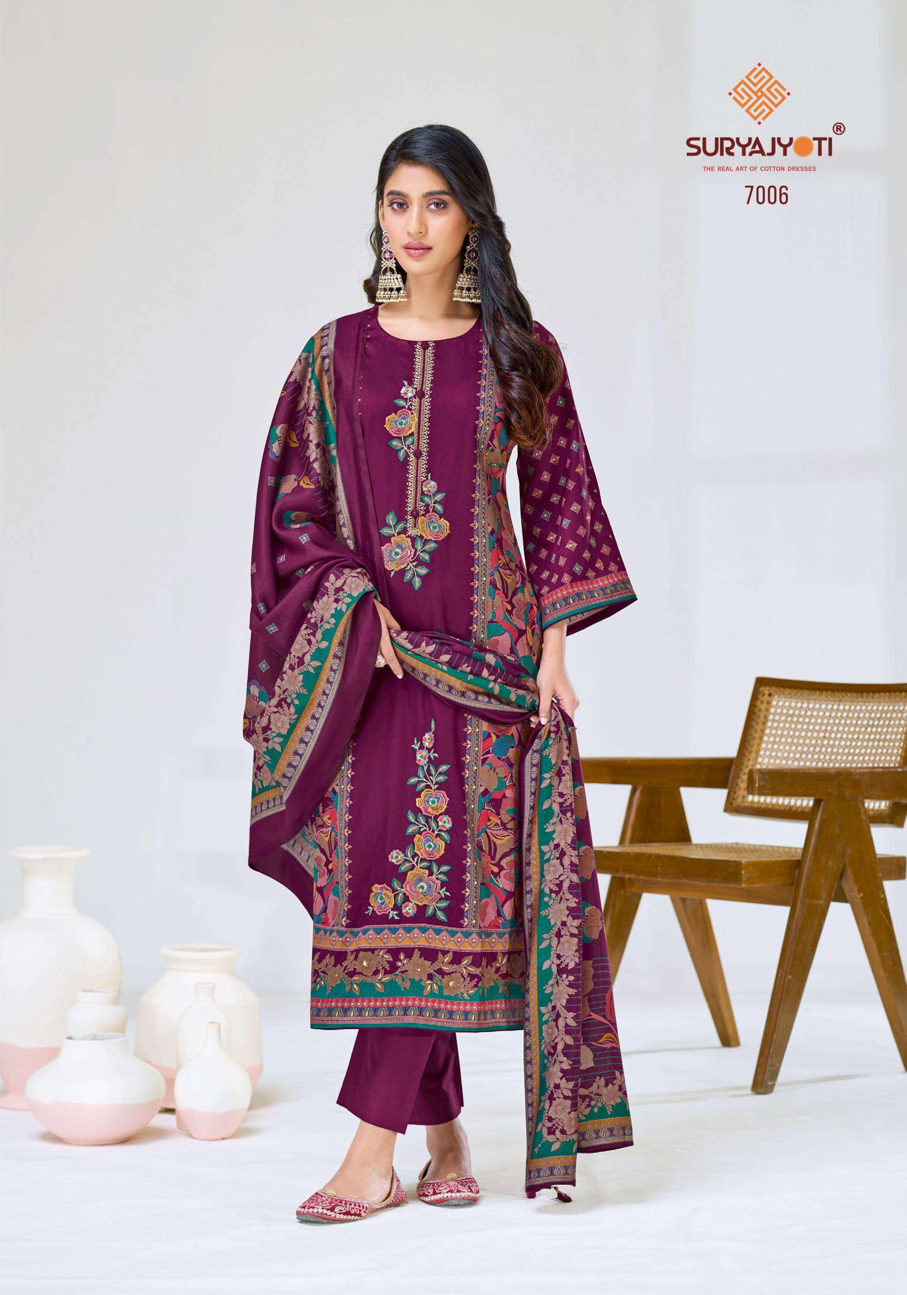 SURYAJYOTI KAAMINI VOL 7 JAM SATIN PRINT WITH EMBROIDERY WORK SUIT