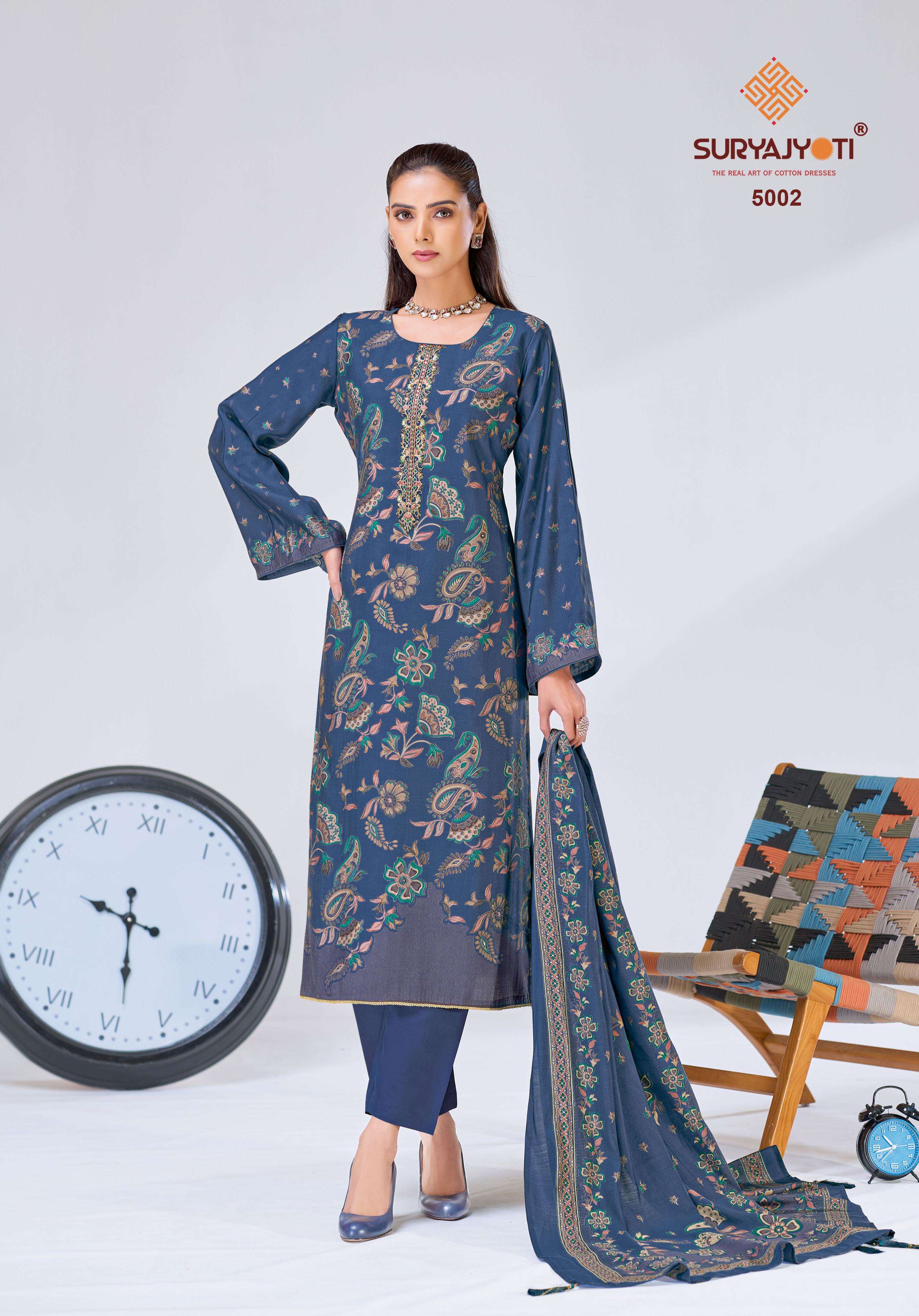 SURYAJYOTI KAJAL VOL 5 MODAL SILK PRINT WITH EMBROIDERY WORK SUIT