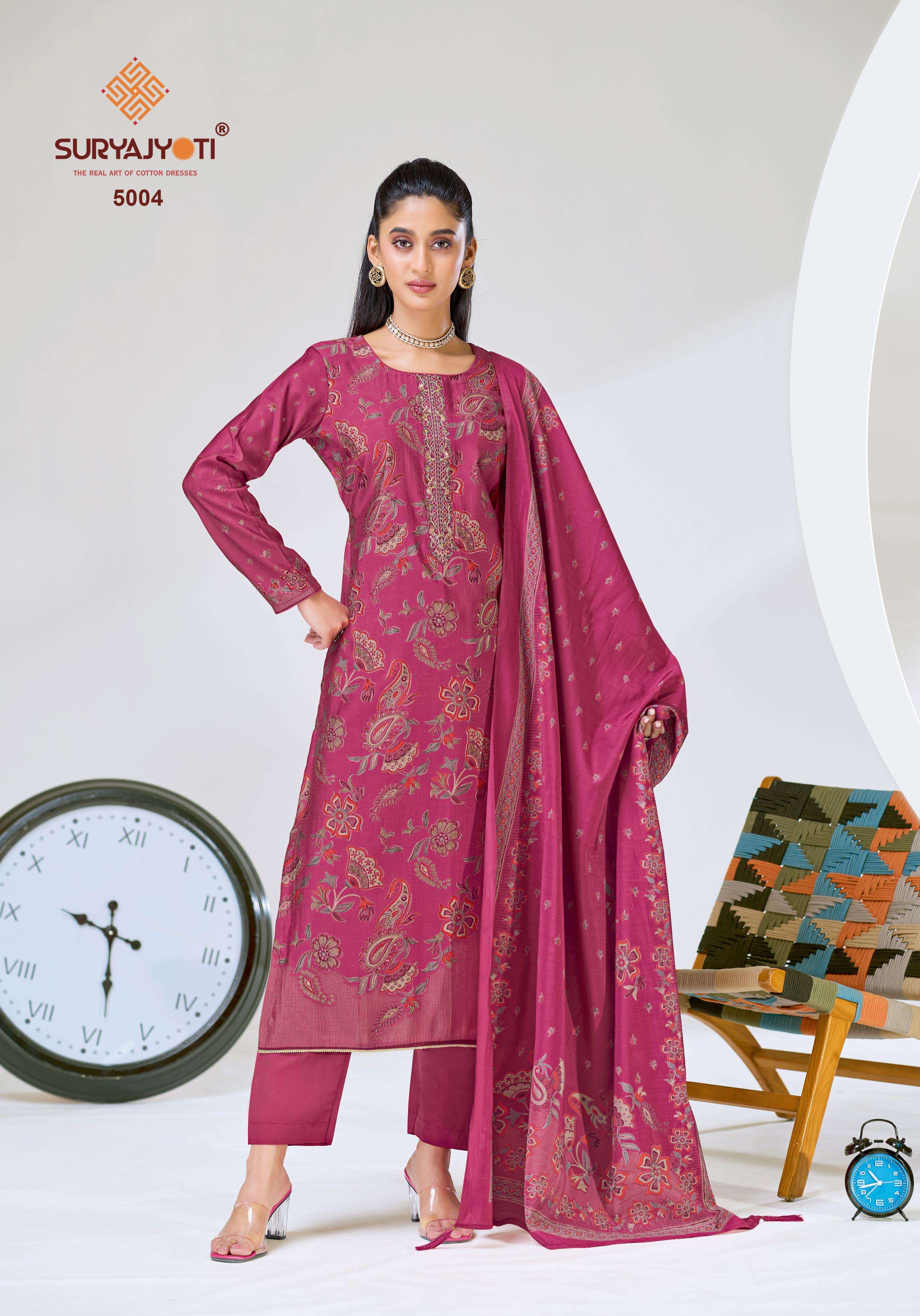 SURYAJYOTI KAJAL VOL 5 MODAL SILK PRINT WITH EMBROIDERY WORK SUIT