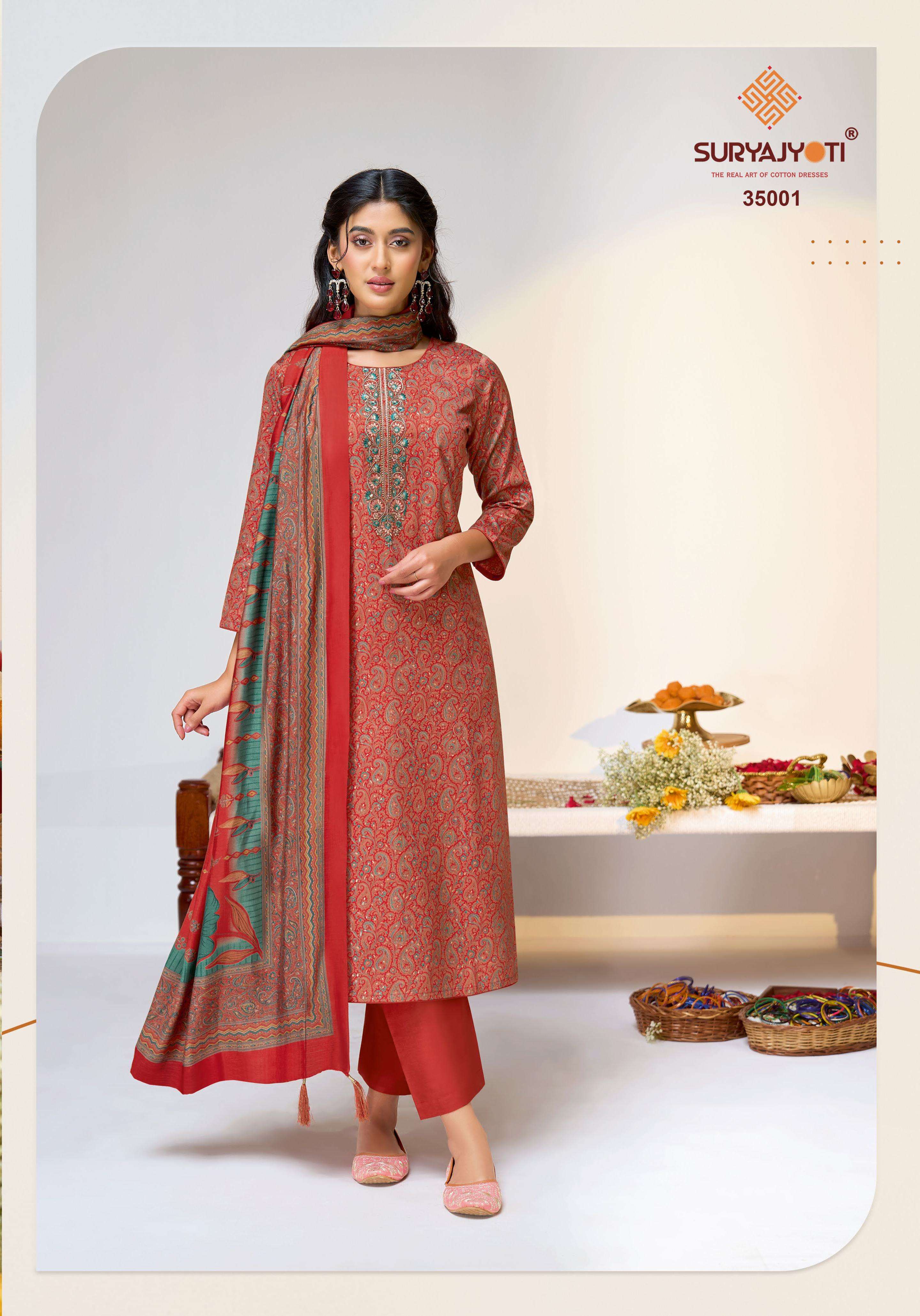 SURYAJYOTI KALKI VOL 35 JAM SATIN PRINT WITH FANCY EMBROIDERY WORK SUIT