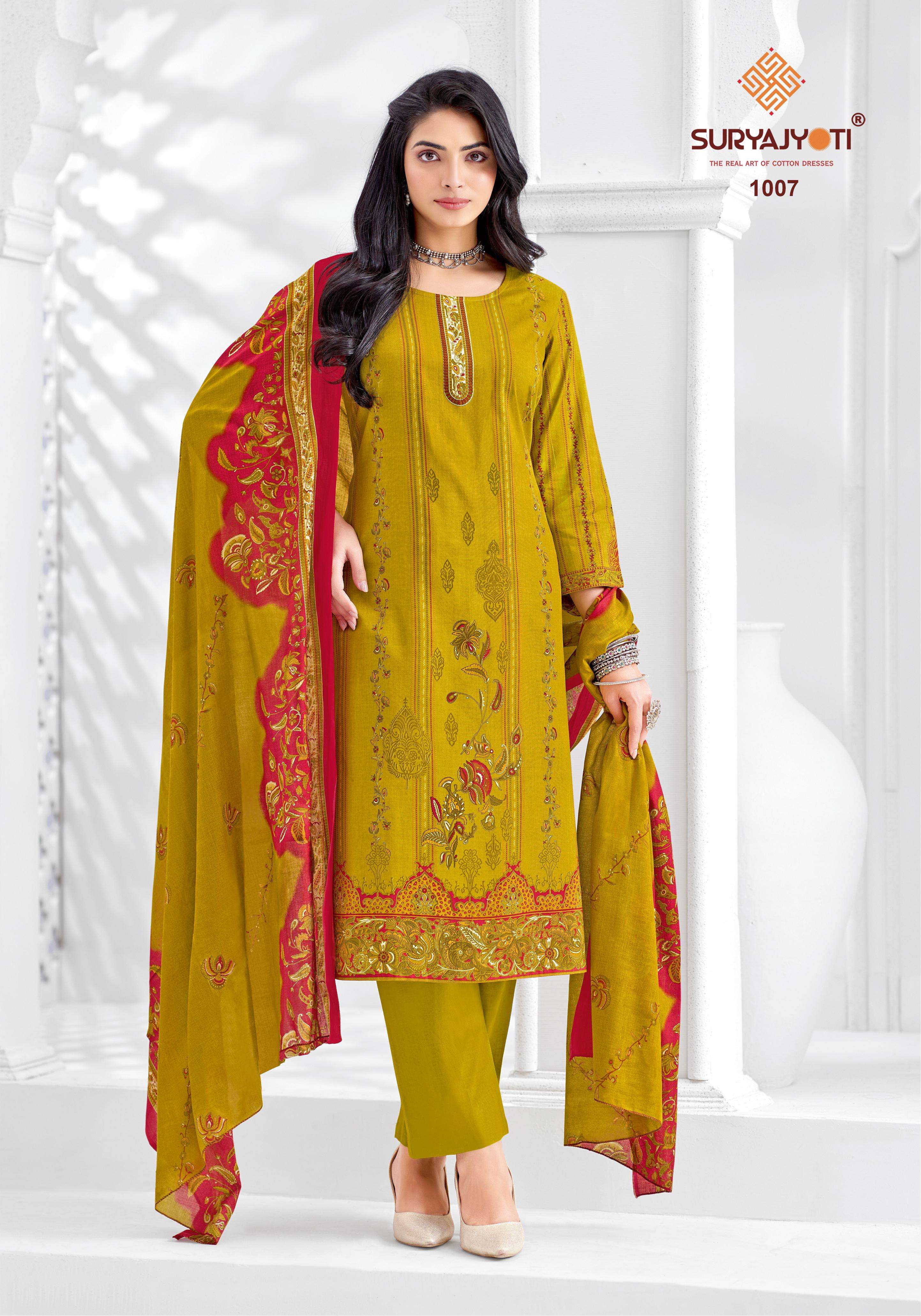  SURYAJYOTI  KASHMIRI COTTON VOL 1 COTTON PRINT WITH FANCY WORK SUIT