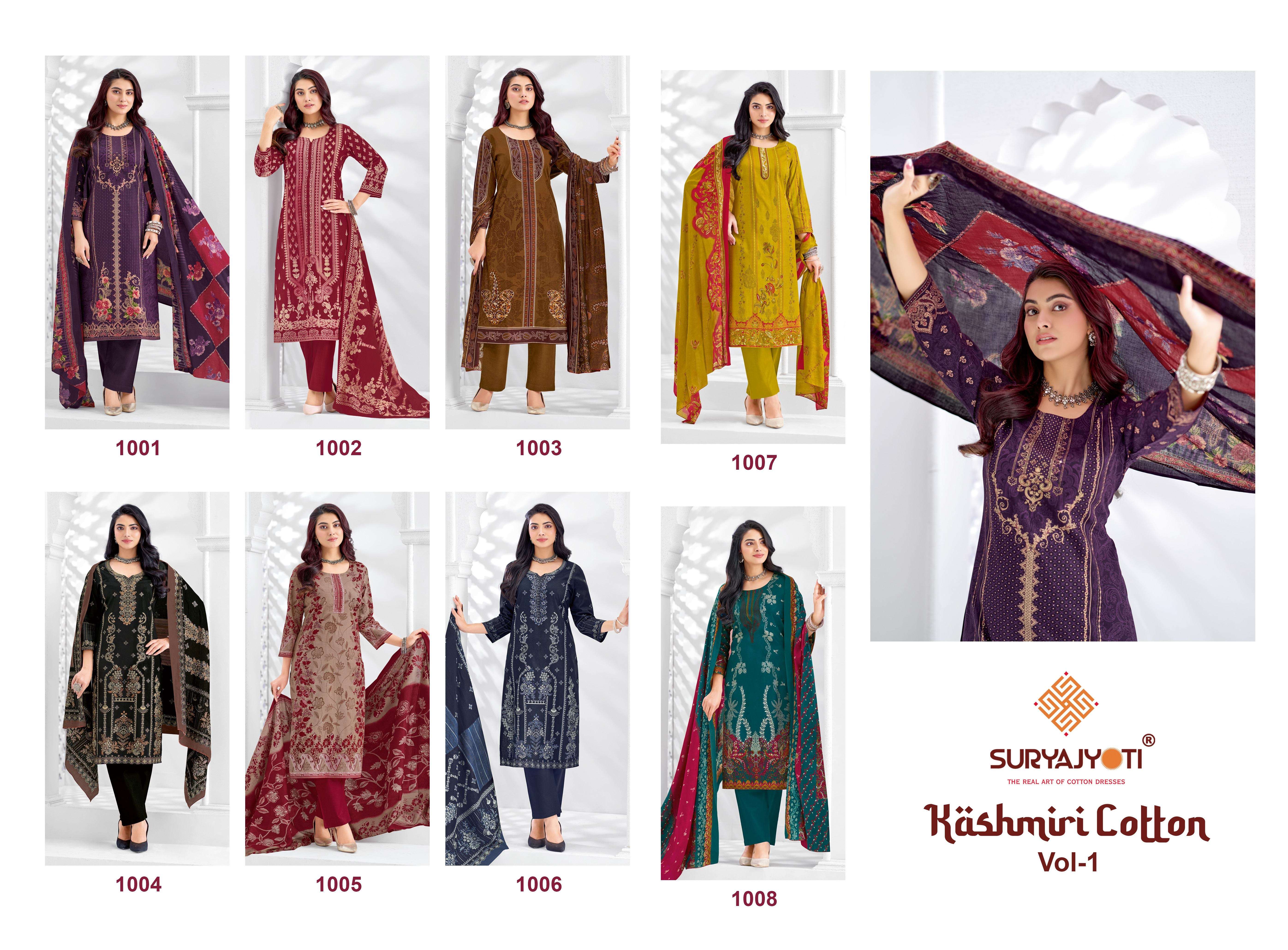  SURYAJYOTI  KASHMIRI COTTON VOL 1 COTTON PRINT WITH FANCY WORK SUIT