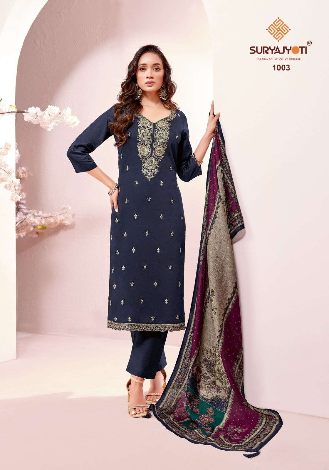 SURYAJYOTI PRANAVI VOL 1 SATIN FANCY EMBROIDERY WORK LADIES 3PCS SET COLLECTION 