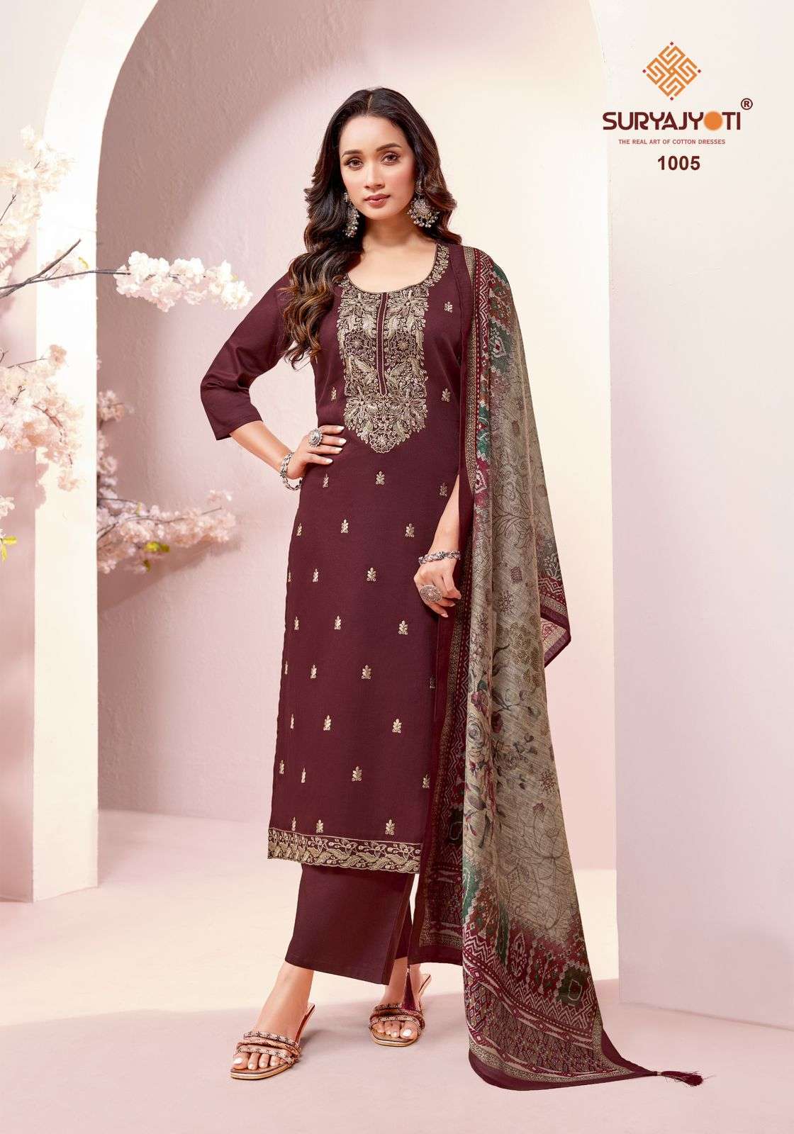 SURYAJYOTI PRANAVI VOL 1 SATIN FANCY EMBROIDERY WORK LADIES 3PCS SET COLLECTION 