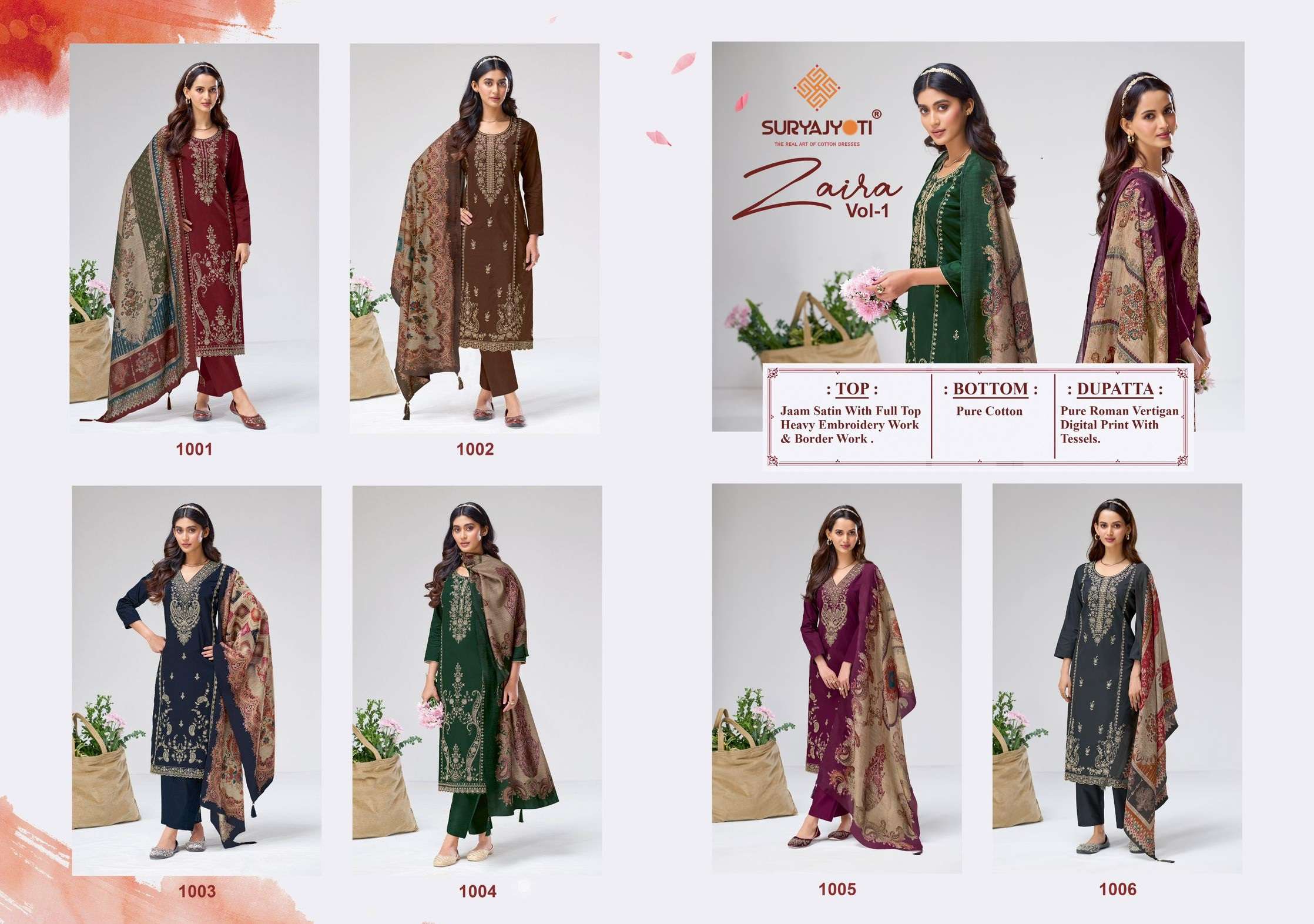 SURYAJYOTI ZAIRA VOL 1 JAM SATIN HEAVY EMBROIDERY DESIGNER WORK SUIT